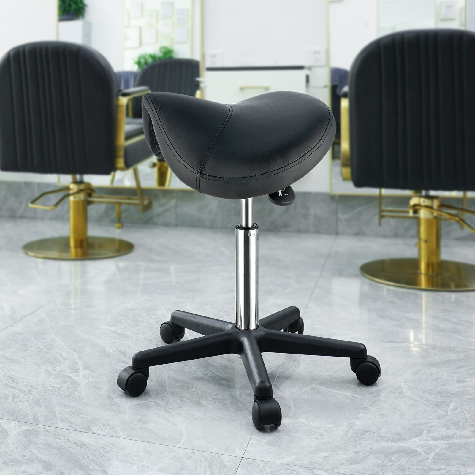 VEVOR Saddle Stool Rolling Chair Saddle Chair with Wheels Thickened PU Leather