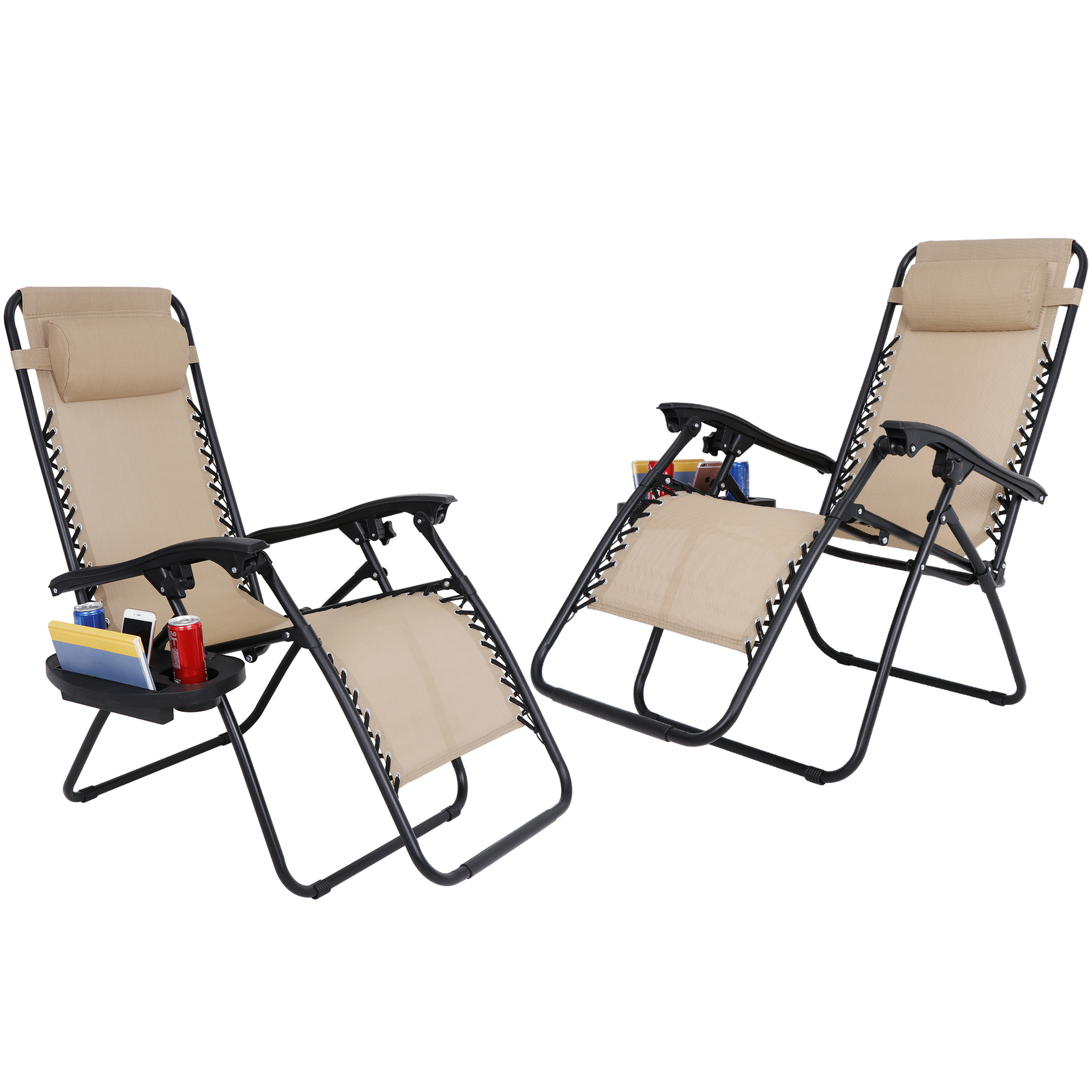 2PCS  Zero Gravity Reclining Chairs Foldable Beach Back Yard Garden Relax