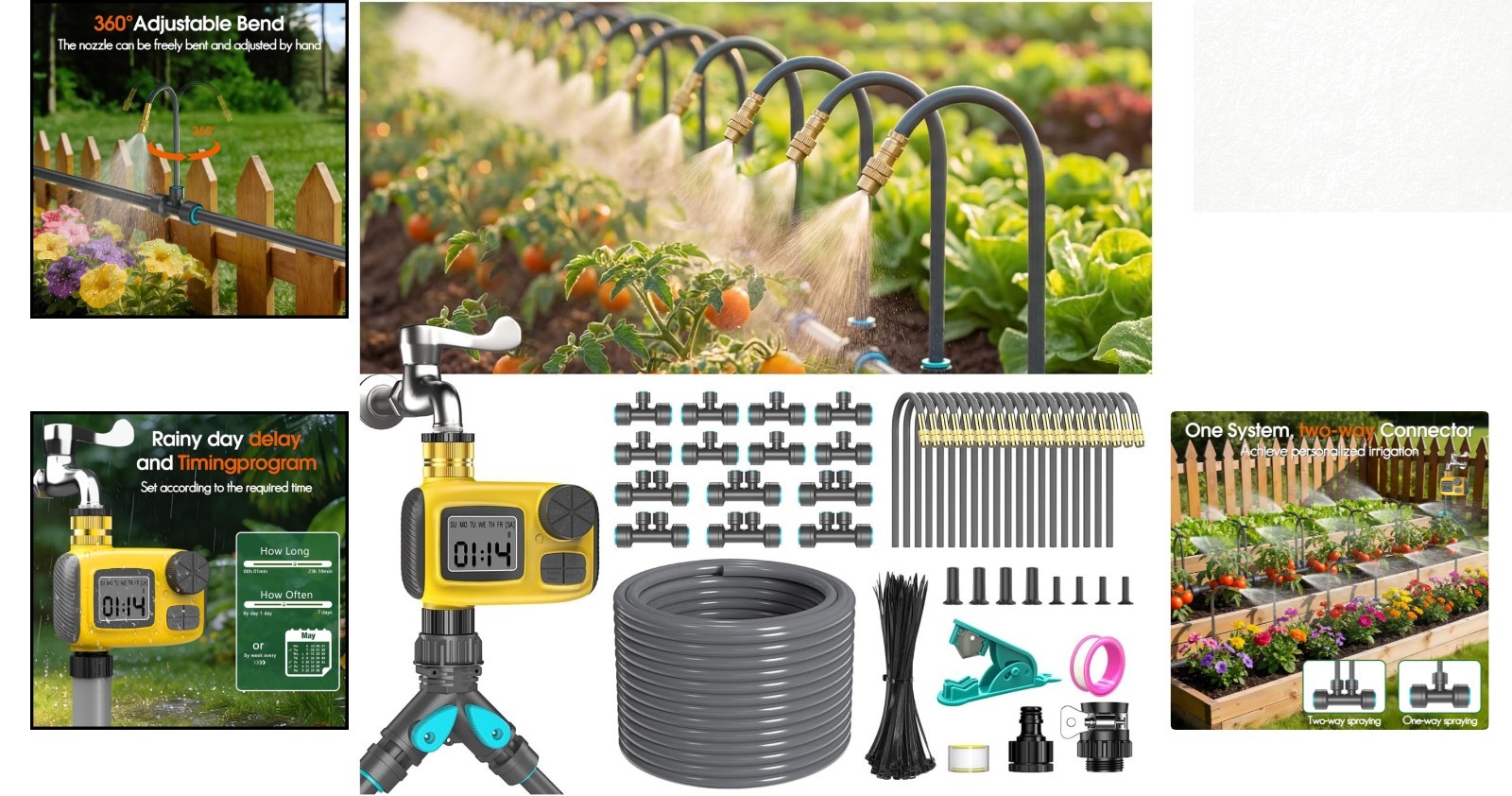 Automatic 98FT Drip Irrigation System with Copper Nozzles & Timer for Gardens