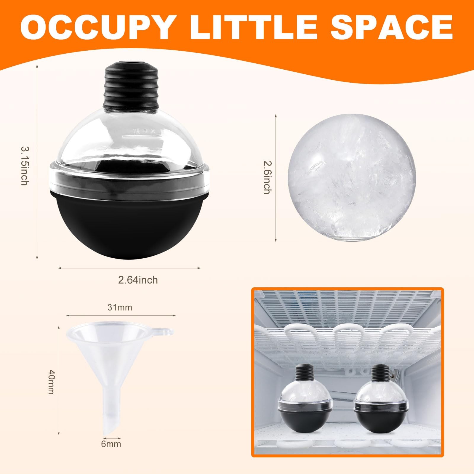 Black Round Ice Cube Mold 2.64 Inch Large Sphere Maker