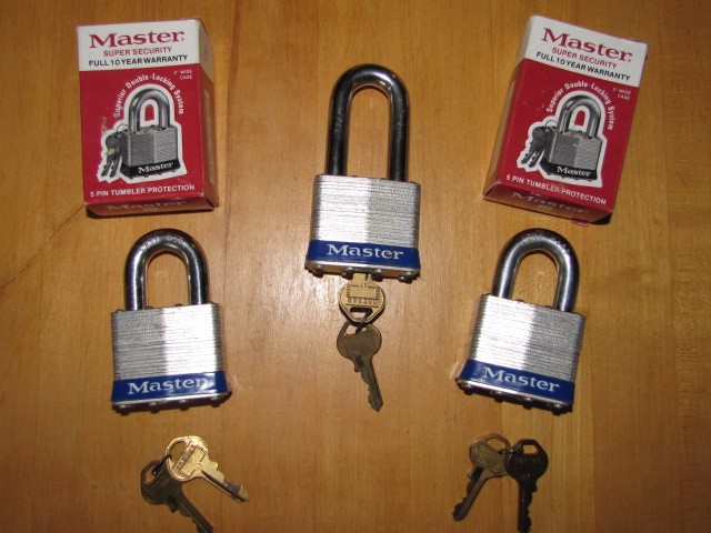 (3) Vintage MASTER LOCK No. 17 Super Security PADLOCKS NOS Keyed Alike BOXED