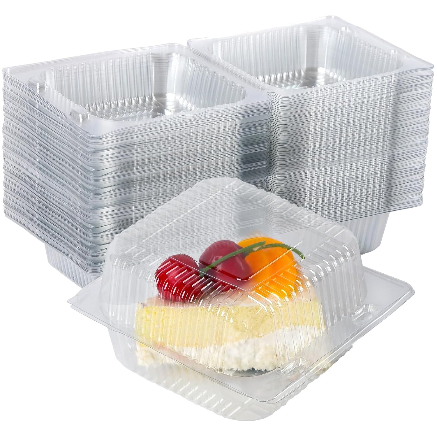 50 Pack 4 x 4 Inch Clamshell Takeout Tray,Clear Hinged Plastic Containers | Clam