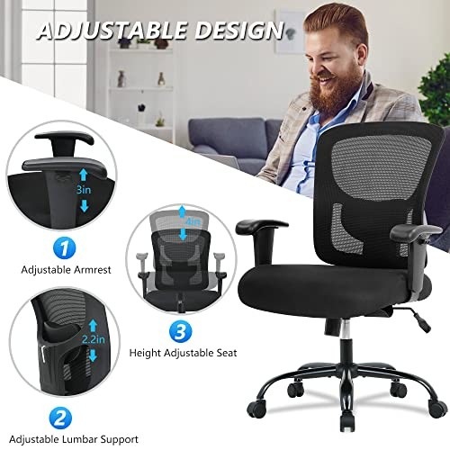 Big and Tall Office Chair 400lbs Wide Seat Desk Chair Computer Chair with