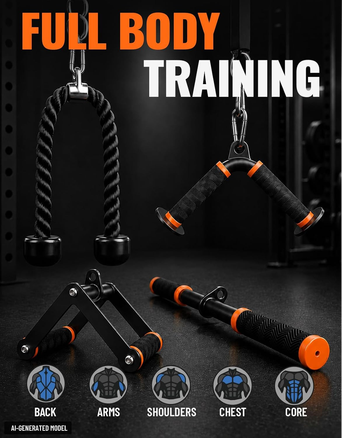 Cable Machine Attachment Set for Gym & Home Workouts, Lat Pulldown Attachments w