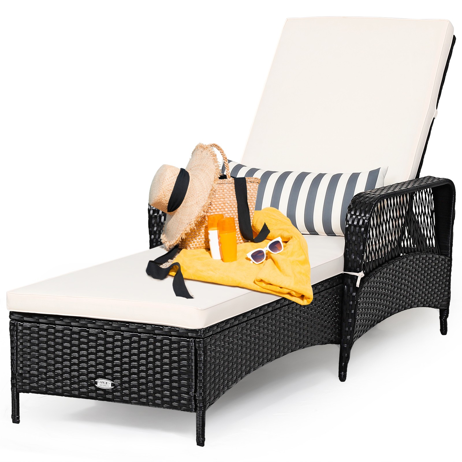 Costway 2PCS PE Rattan Chaise Lounge Chair Recliner Adjustable Pillow Black