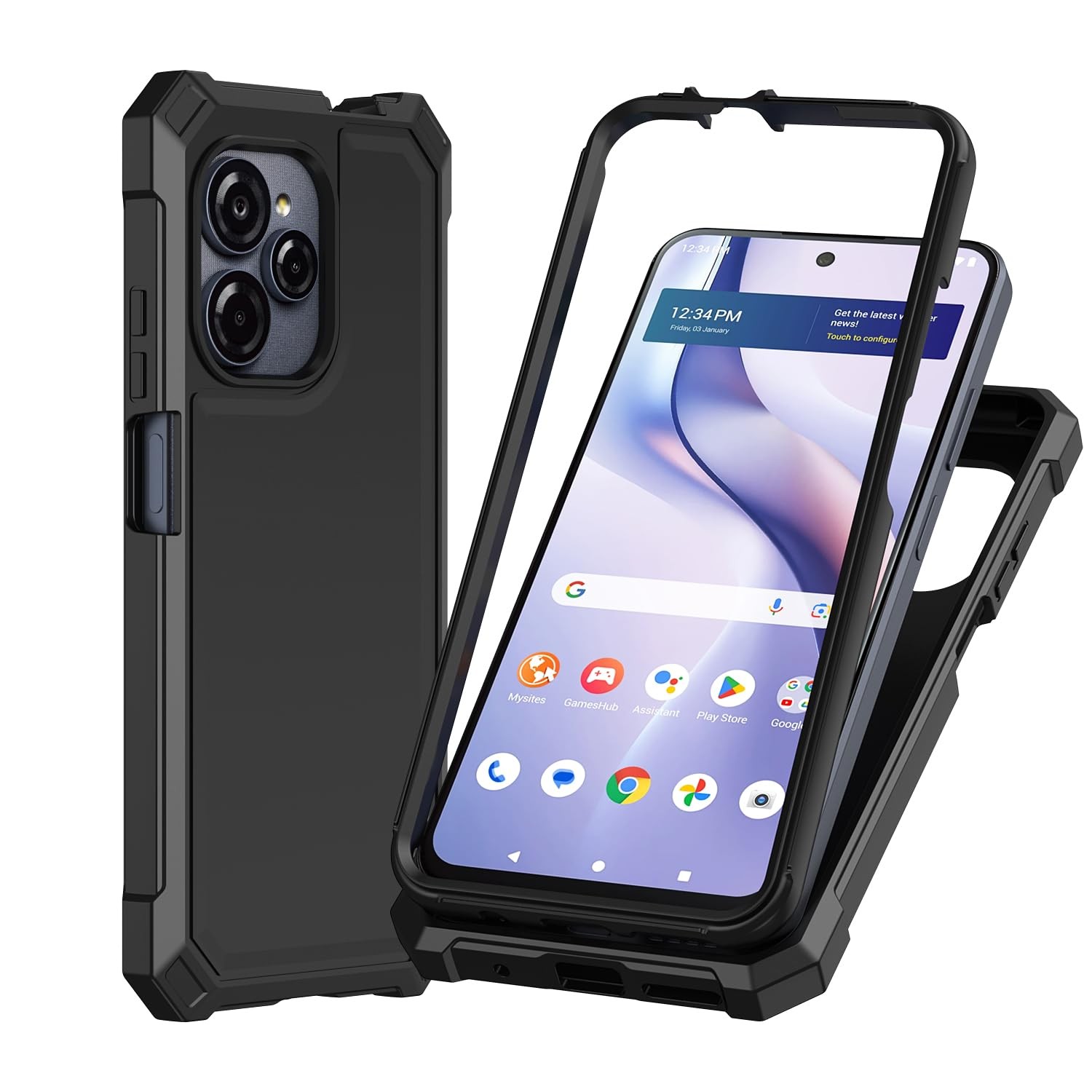 WODAF for BLU View Speed Ultra 5G Case, with Screen Protector Hard PC Black