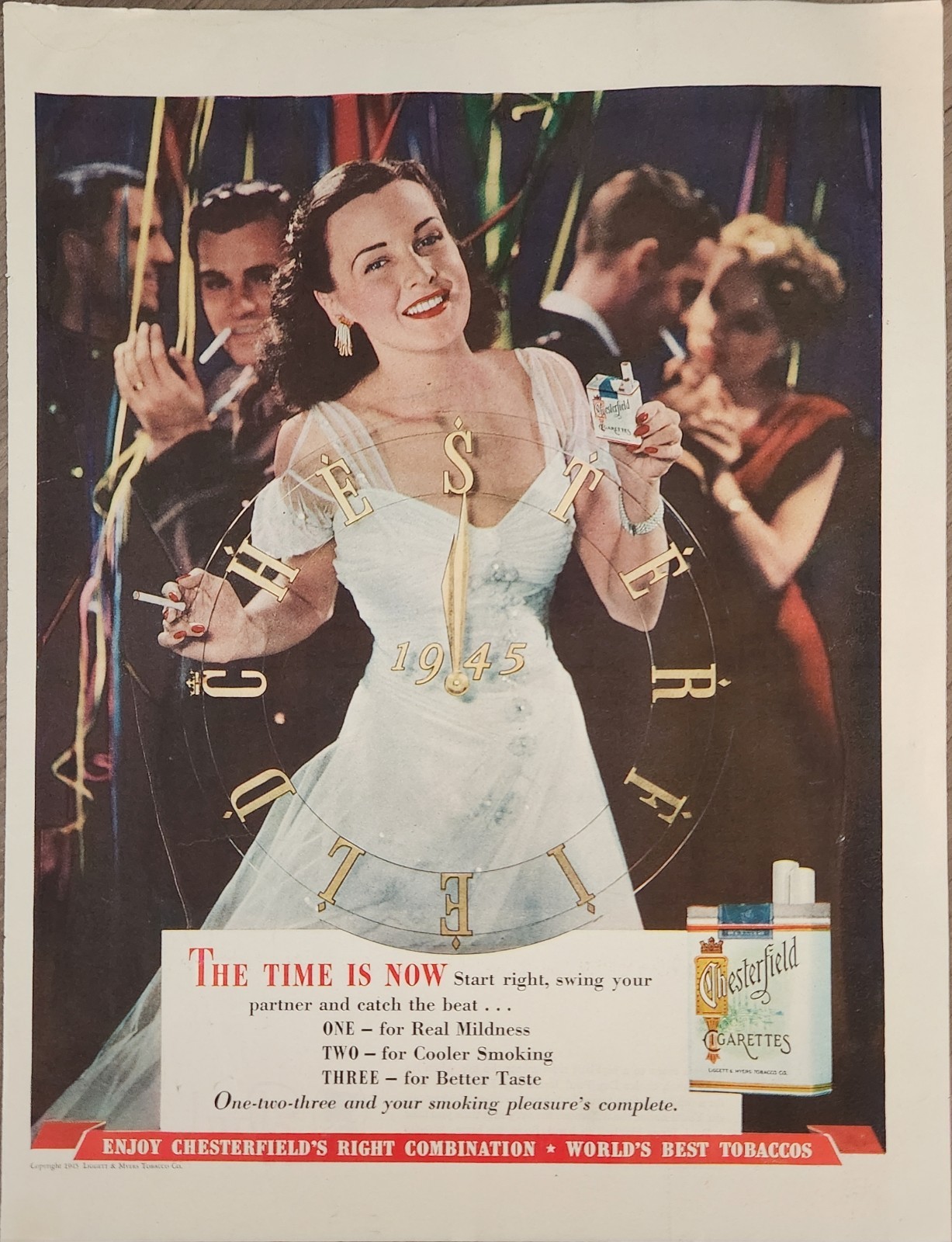 1945 Chesterfield Cigarette Vintage Ad The Time is Now Start Right NWOT