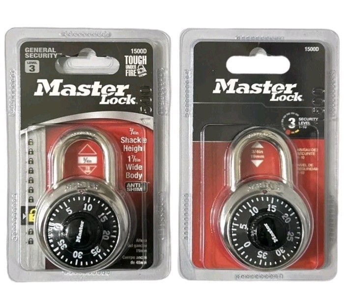 2 Master 1500D Black Silver Combination Stainless Steel Padlocks 1 7/8 in. Wide