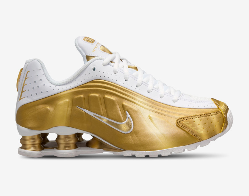 Nike Shox R4 White Gold CW2626-700 GS SZ 4Y-7Y Womens New Casual Classic