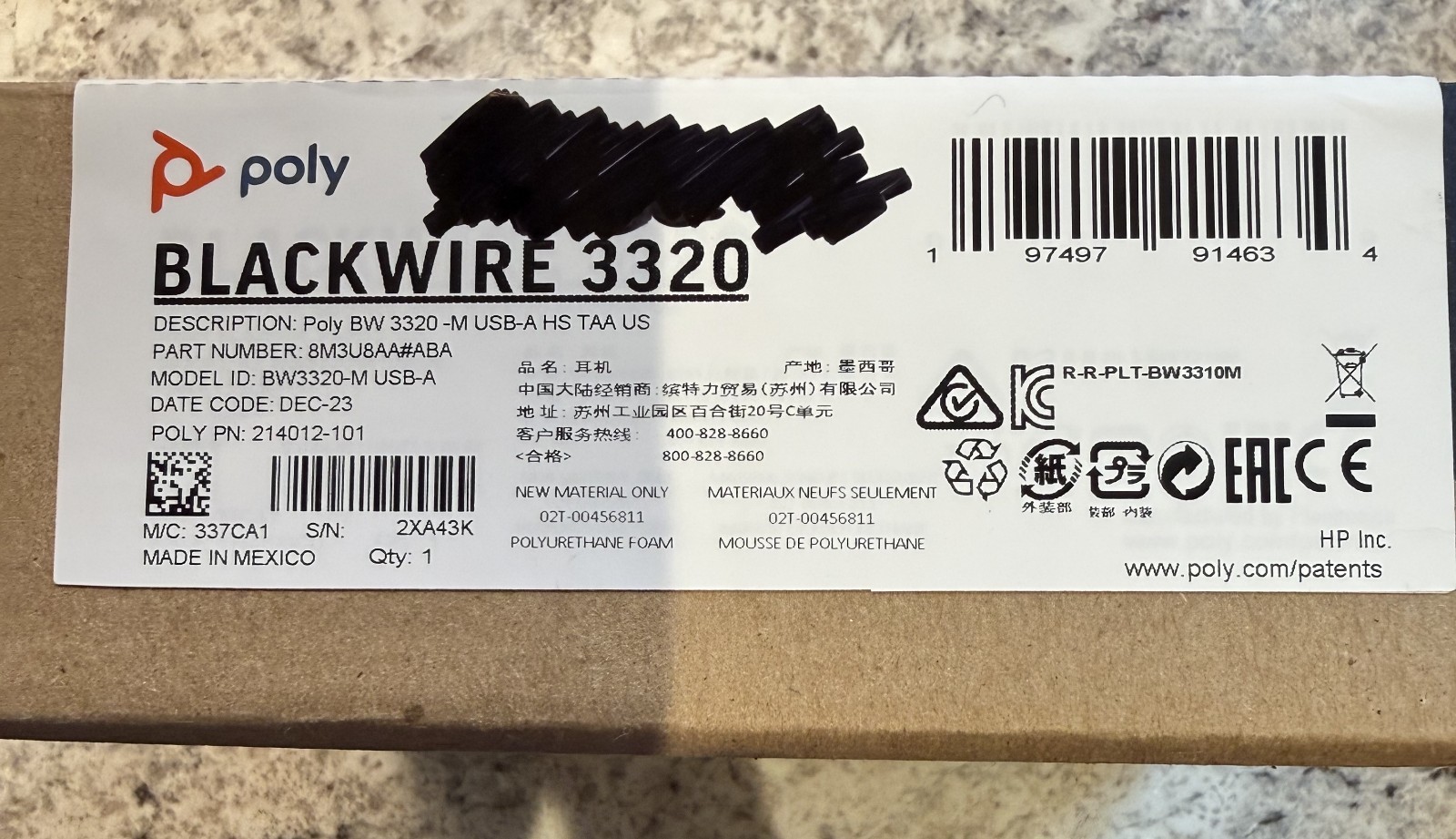 NEW Plantronics Blackwire 3320-M USB-A Stereo Headset