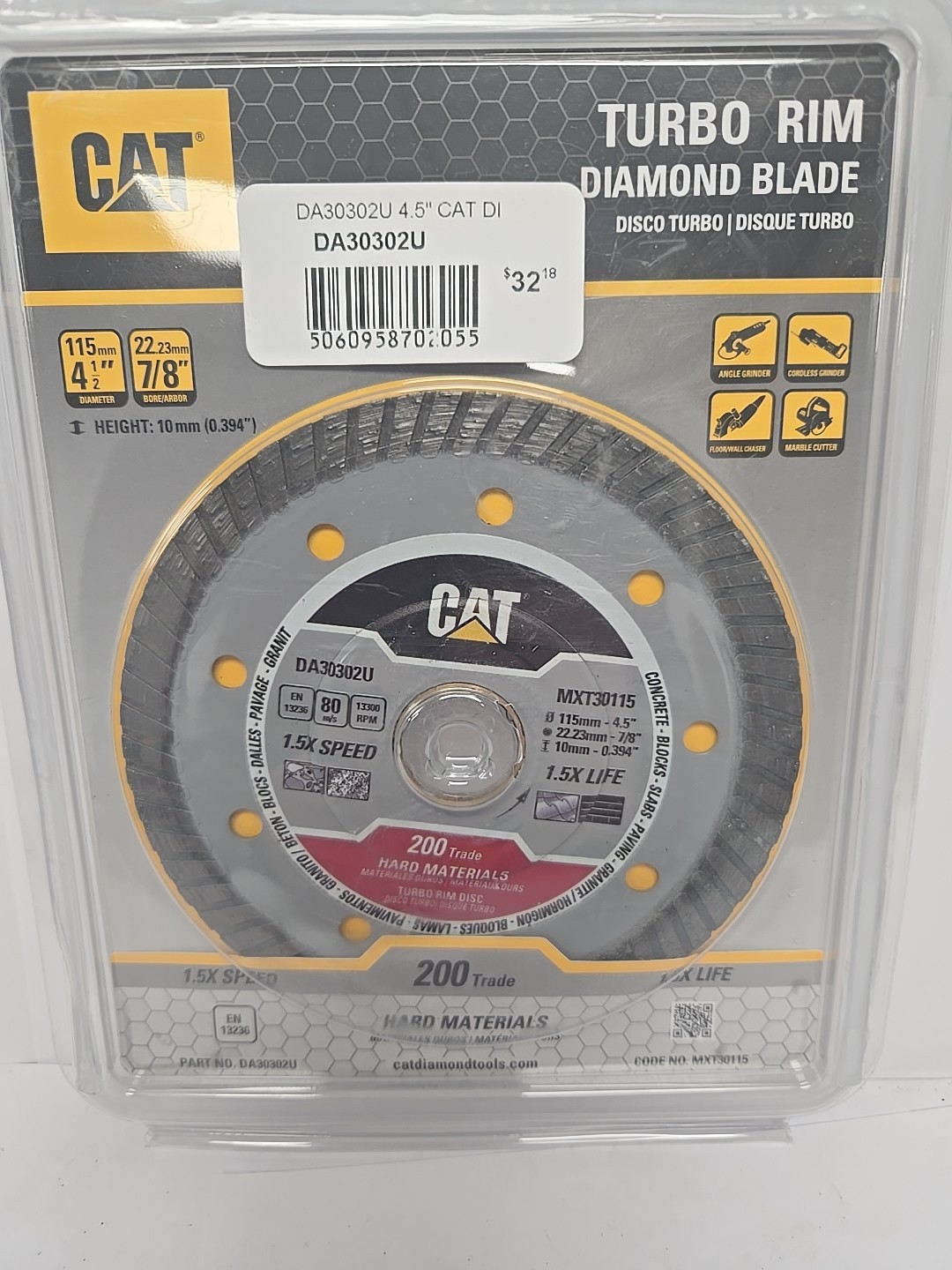 Cat® Genuine OEM 4.5-inch Turbo Rim Diamond Saw Blade for Hard Materials, 200