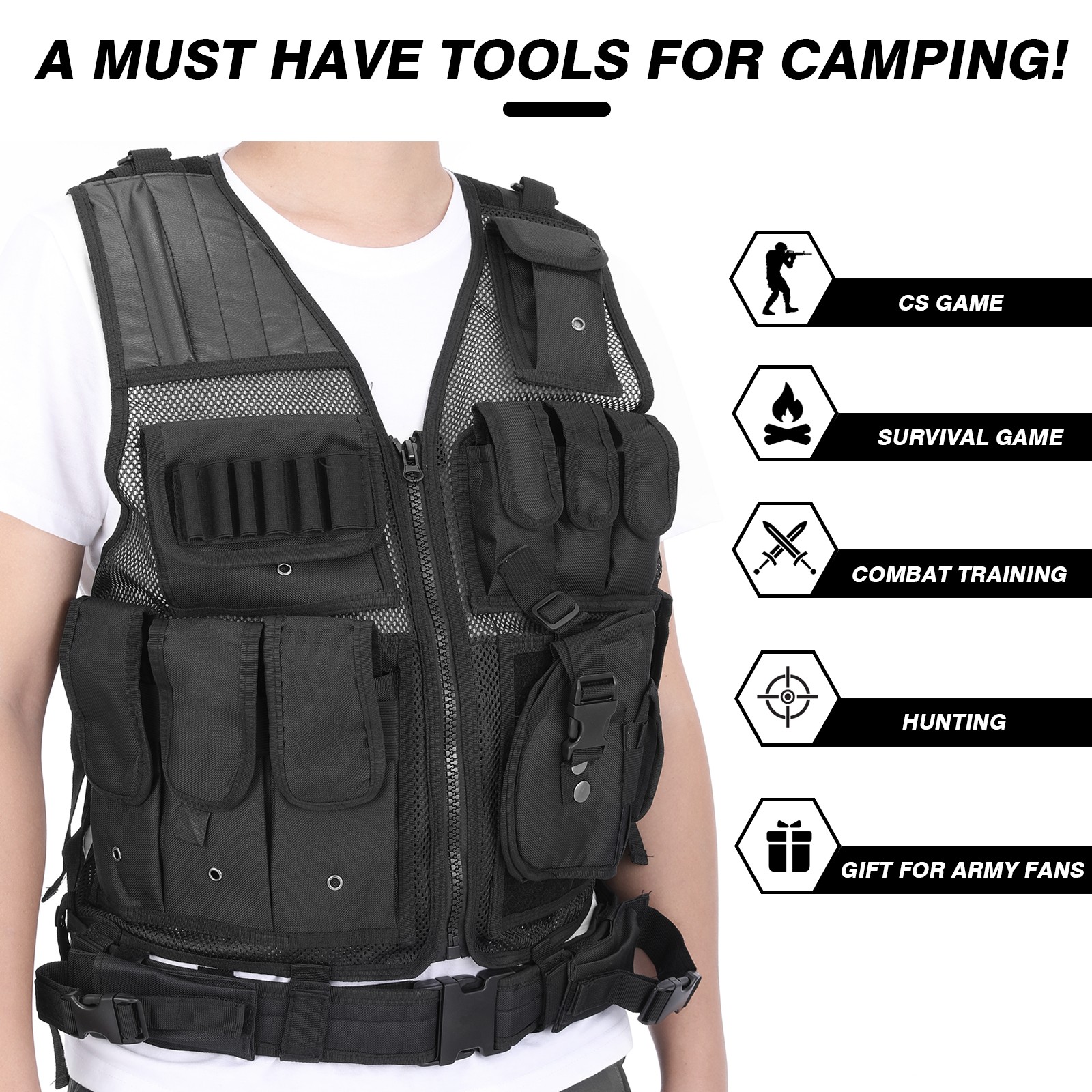 Tactical Vest Breathable Airsoft Hunting Wargame Plate Carrier Combat Vest YVXU
