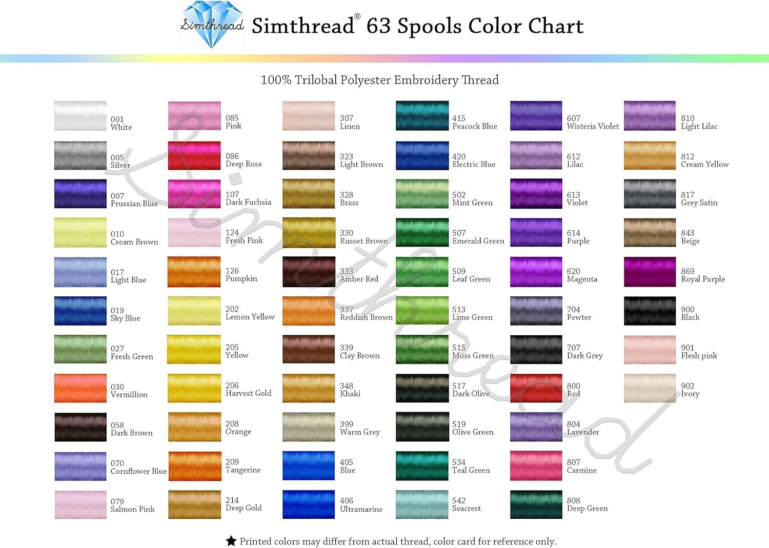 Simthread 63 Colors Polyester Compatible with Brother Embroidery 63
