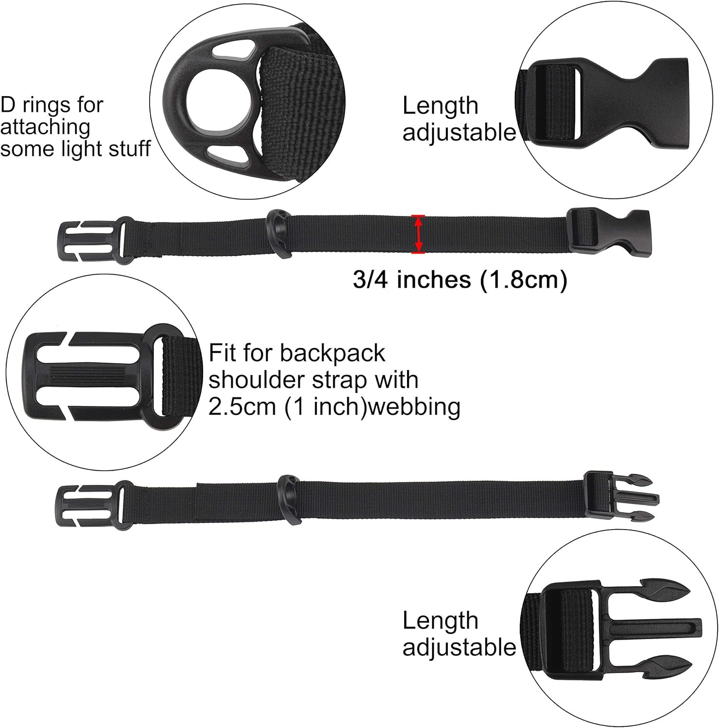 Sternum Strap with Quick Release Buckle for Hiking and Jogging Backpacks