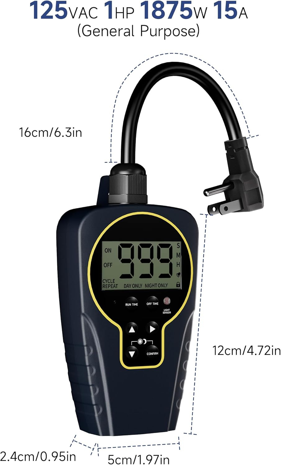 Techbee 1 S to 999 H Short/Long On-Off Interval Repeat Cycle Timer Plug Outlet w