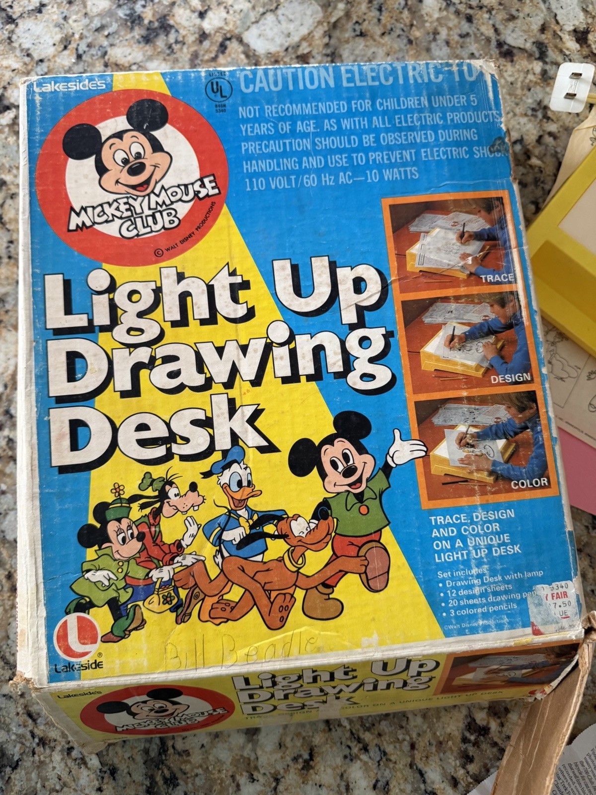Vintage Mickey Mouse Club Lakesides Light Up Drawing Desk With Paper Stencils