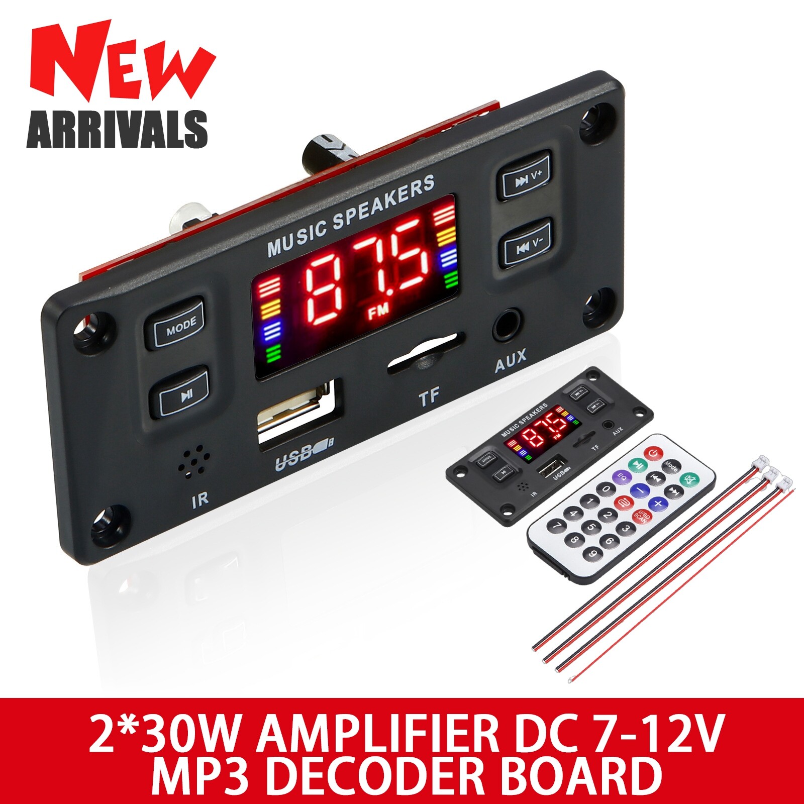 60W 2*30W Amplifier DC 12V MP3 Decoder Board Module Kit Bluetooth MP3 USB AUX FM