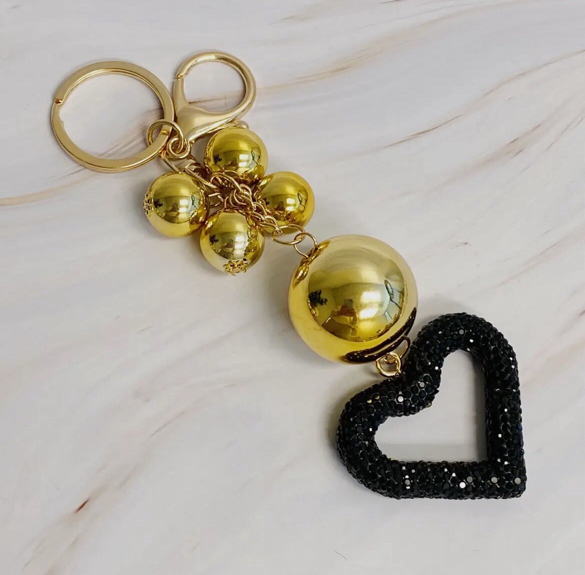 New!  Bag Charm - It Girl Glam Glitter Heart Bauble Key Chain In Black - NWT!