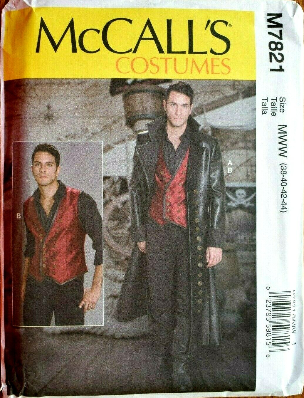 MCCALLS PATTERN 7821  COAT VEST COSTUME  MENS SIZES 38 40 42 44   UN-CUT