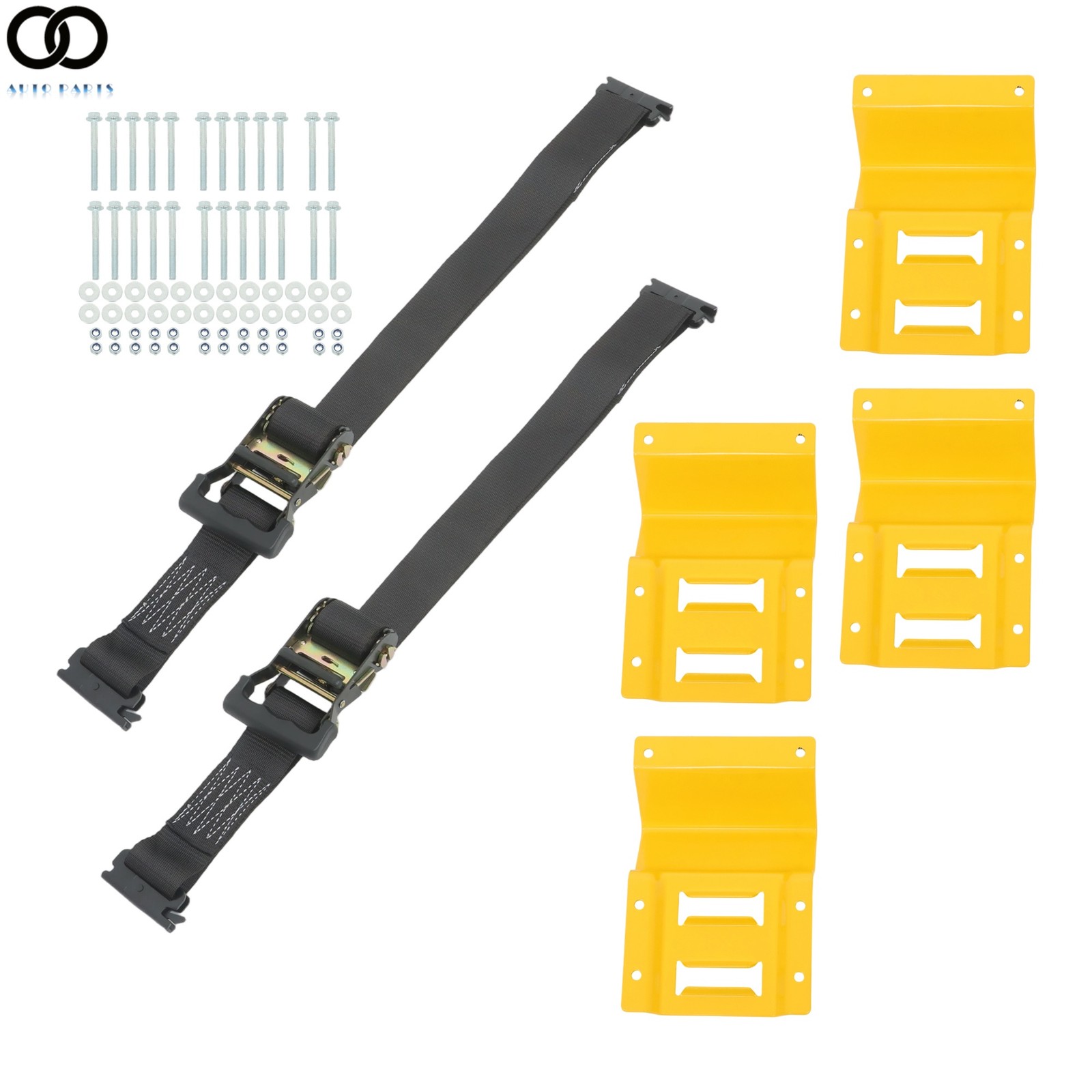 1 Pack Wheel Chock Tie Down Strap Kit For Trailer ATV UTV 6' Black Ratchet Strap
