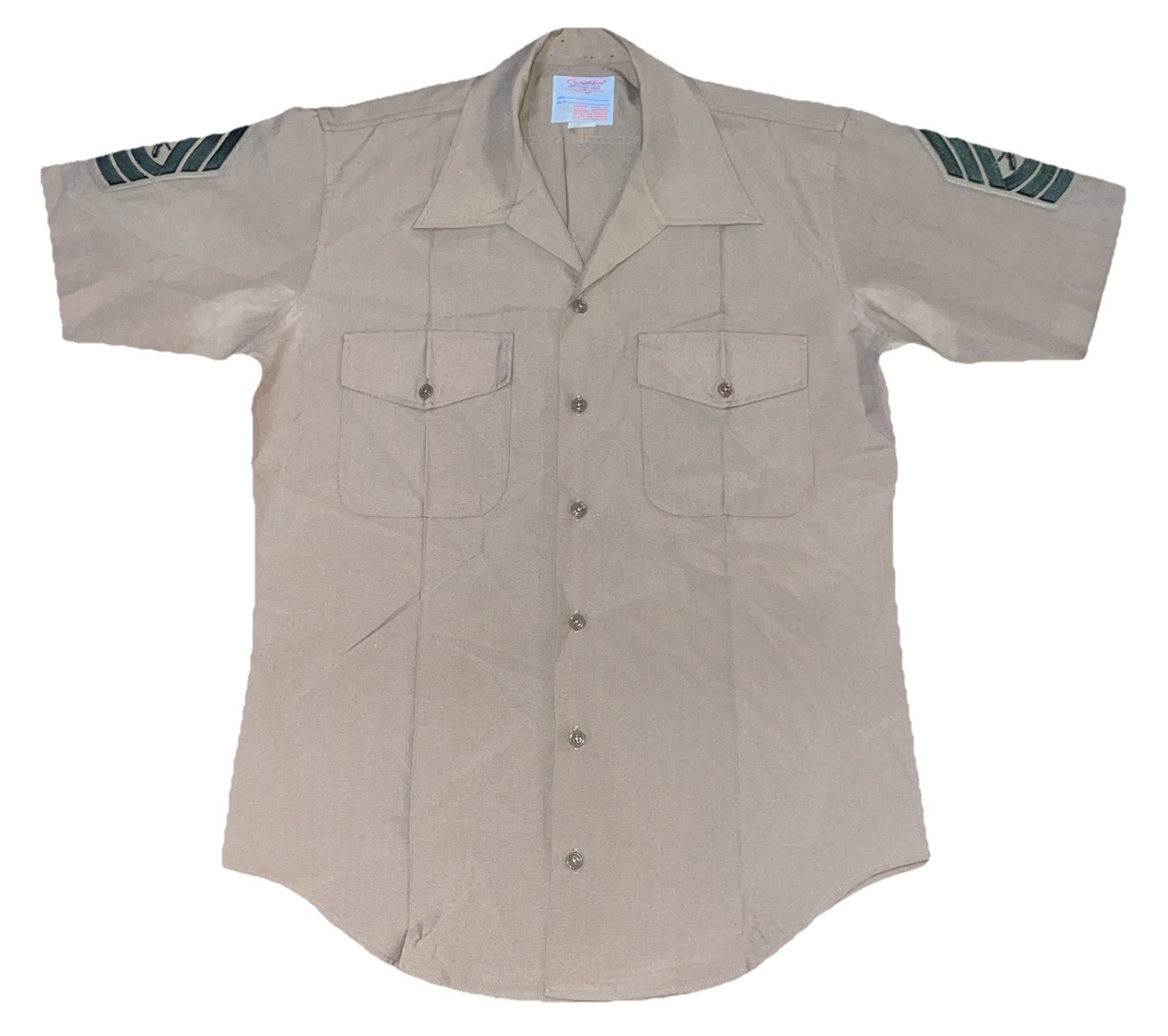 VTG 90s USMC Marines Short Sleeve Dress Shirt Mens Large Khaki Creighton Wool