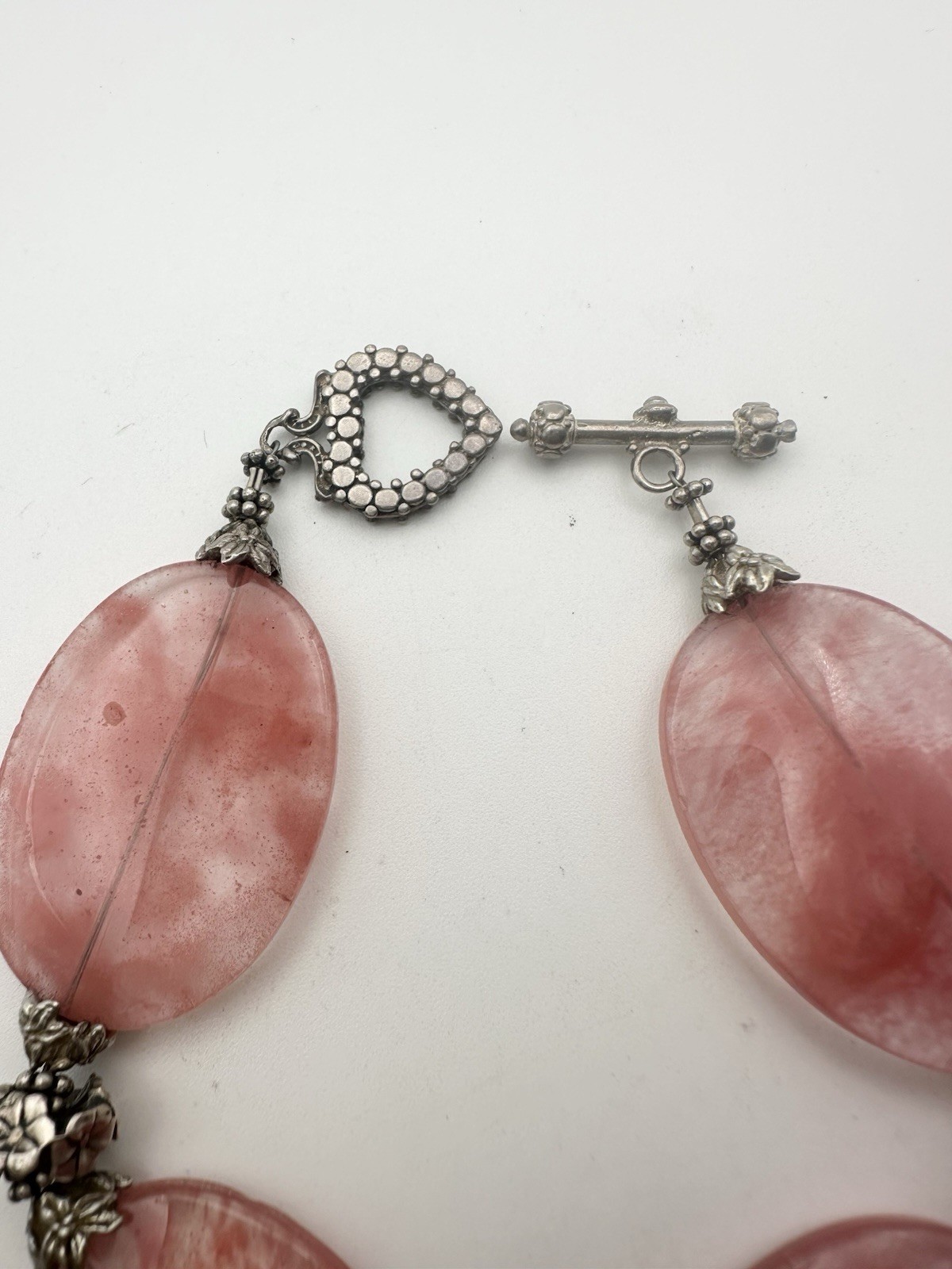 Artisan Rose Cherry Quartz Floral Toggle Bracelet 8.5”