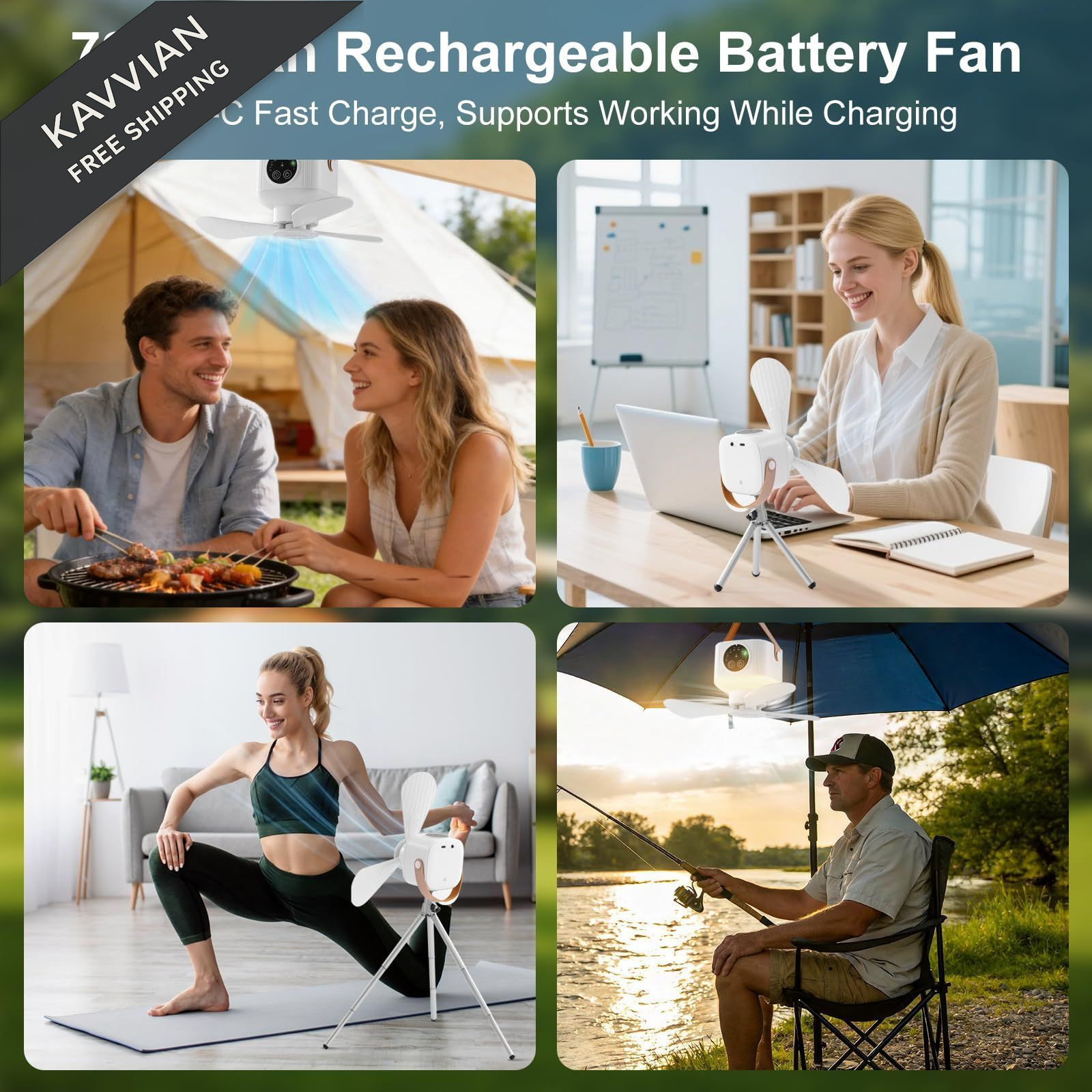 Liomus Portable Camping Fan with Lights,LED Hanging Ceiling Medium, White