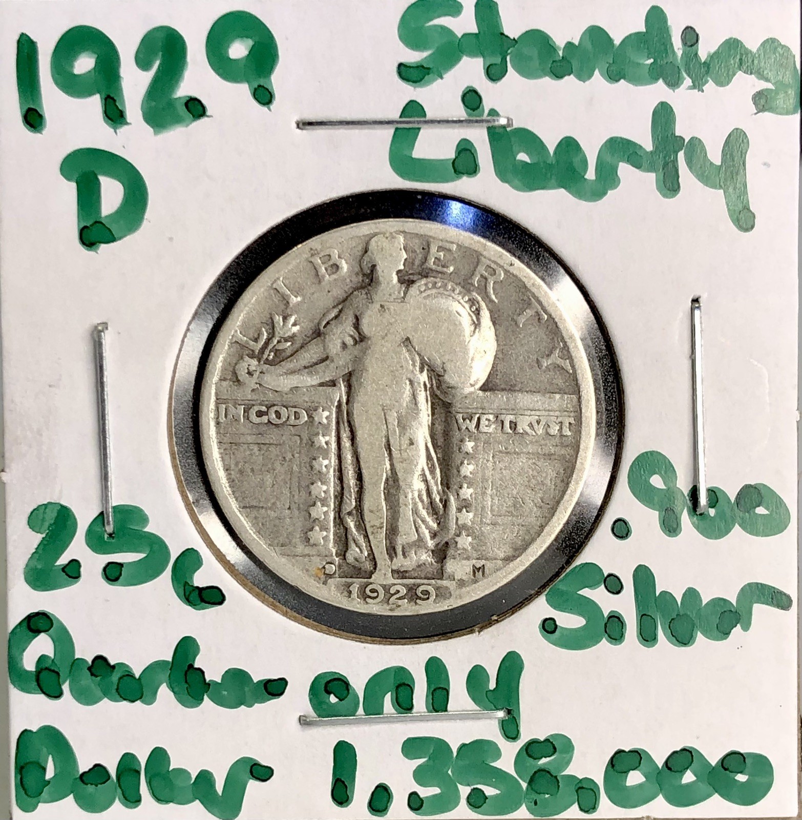 1929-D Standing Liberty Quarter - 90% Silver Key Date - 1,358,000