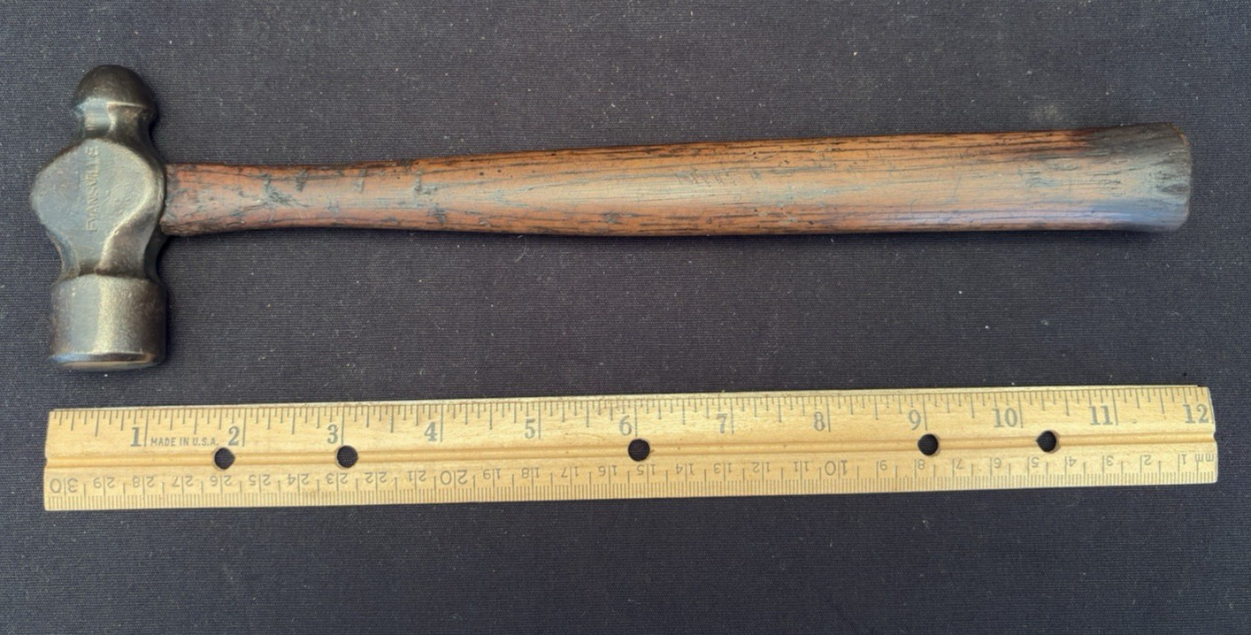 Uncommon Vintage 9 Oz *Evansville Tool Works* Made in USA 11.5" Ball Peen Hammer
