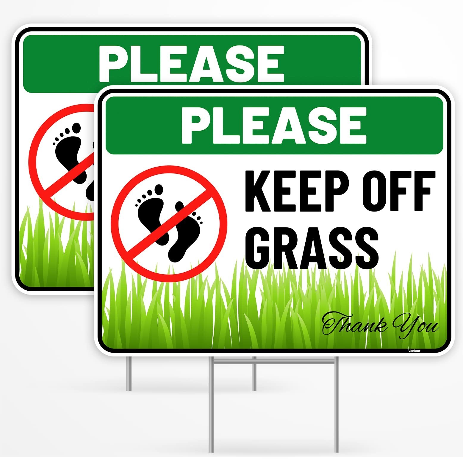 2PC Keep Off Grass Sign with Stake, 12 Inches by 9 Inches - Corrugated Plasti...