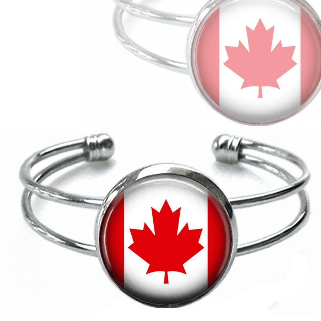 Canadian Flag Glass Top Cuff Bracelet Handcrafted Statement Gift Canada's Flag