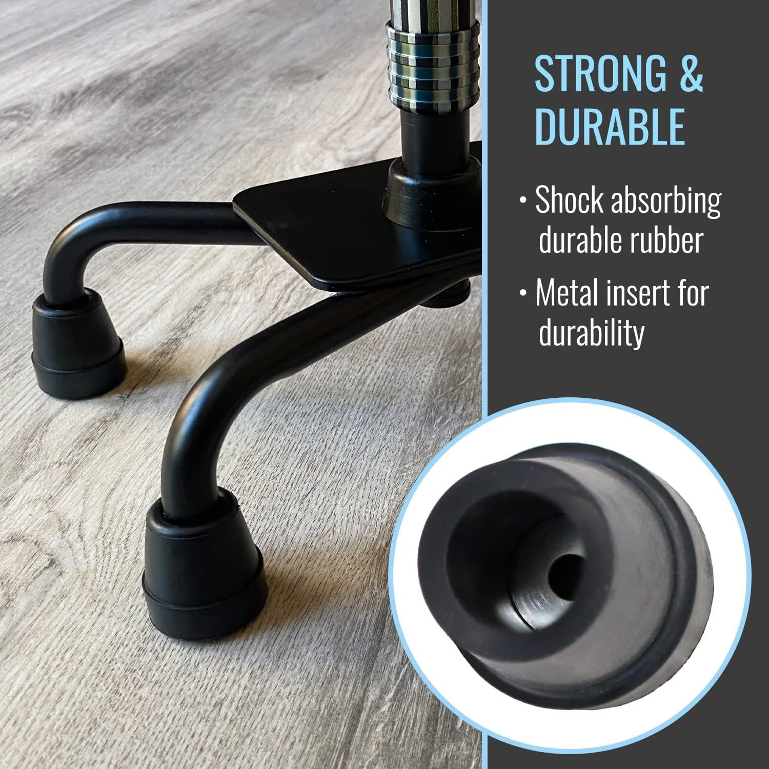 Durable Replacement Quad Cane Tips, Extra Stability, No-Slip Grip, 1/2 Inch, FSA