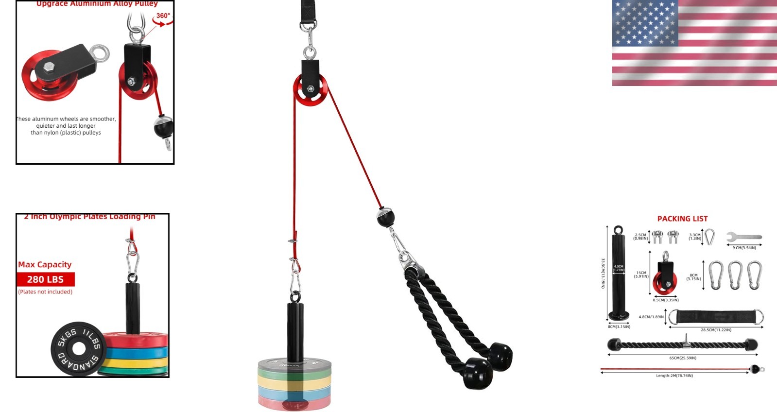 Home Gym Cable Machine Pulley System - Black