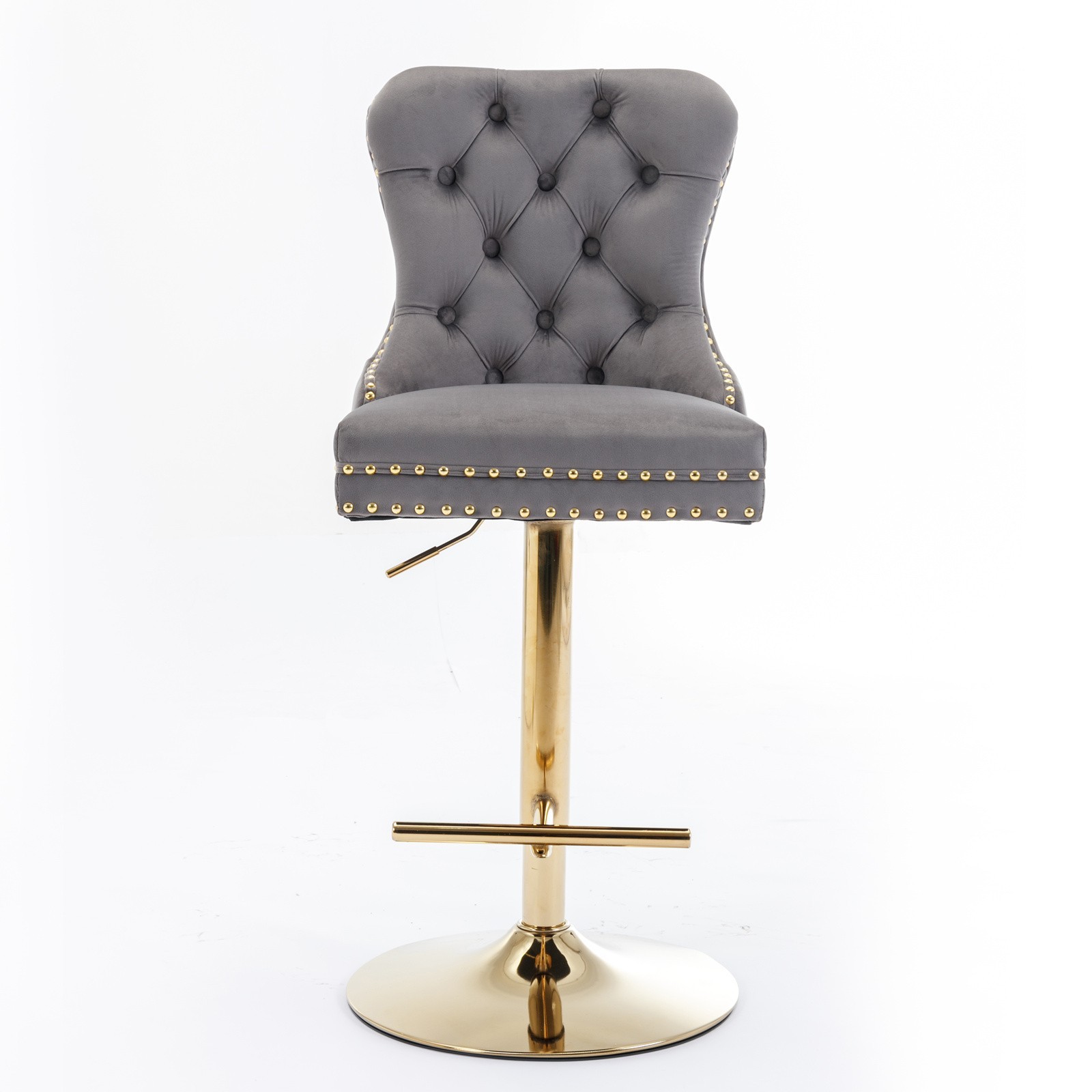 A&A Furniture Golden Swivel Velvet Barstools - Adjustable (27-35"), Tufted