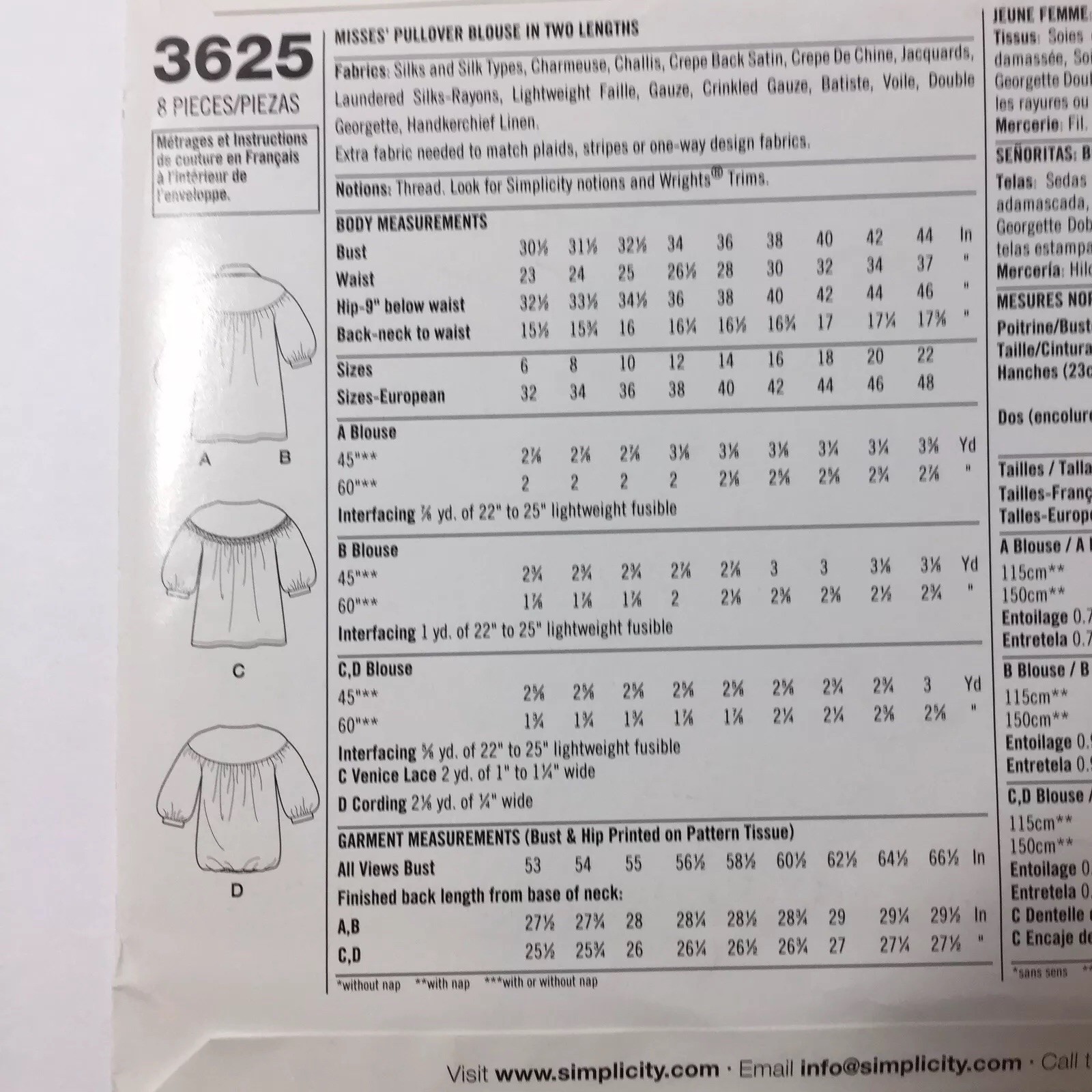 Simplicity 3625 Size 6-14 Misses Pullover Blouse in Two Lengths