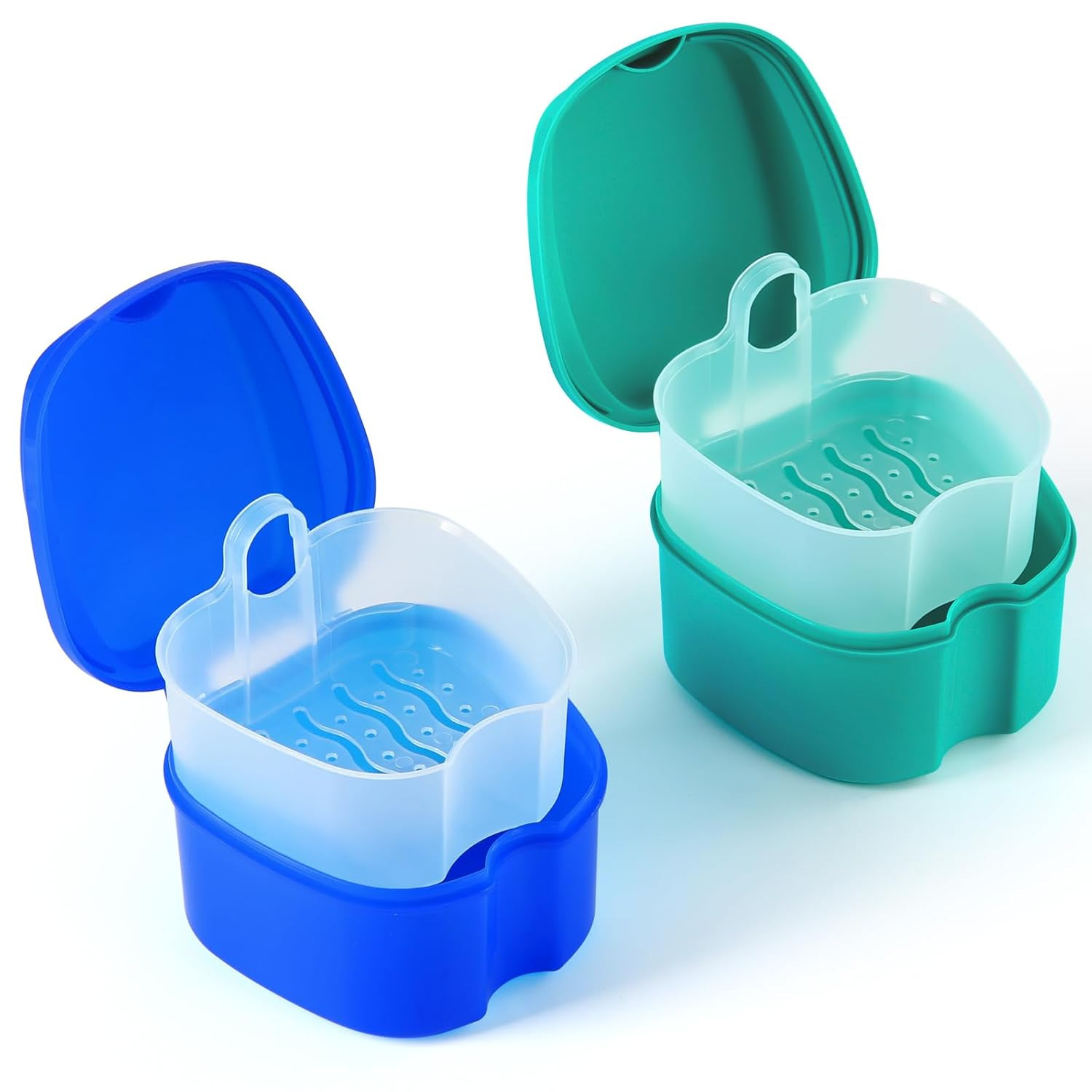 2Pcs Denture Bath Case, Denture Cup for Soaking Dentures with Strainer Basket Tr