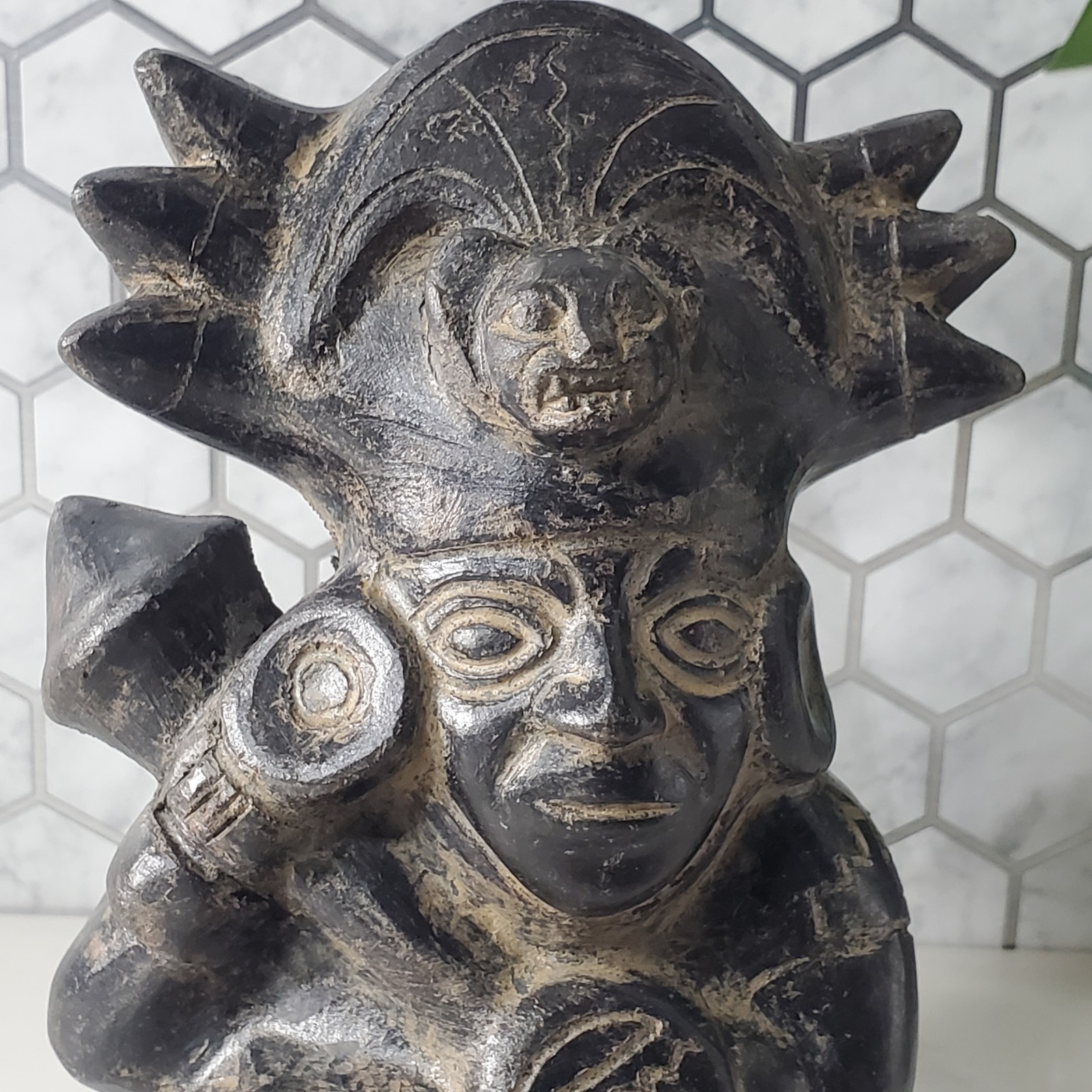 Pre Columbian Blackware Chimu Inca Sitting Figural Vessel Replica