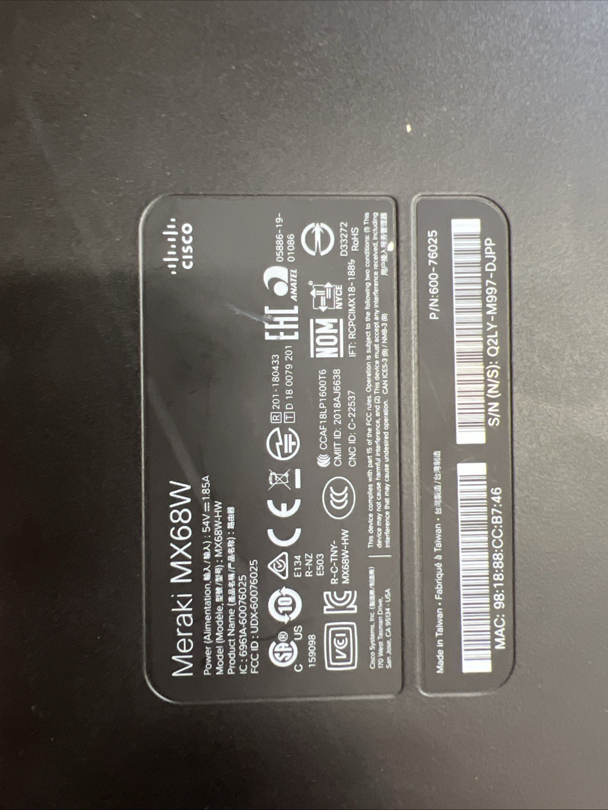 Cisco Meraki MX68W-HW | Wireless Security Appliance