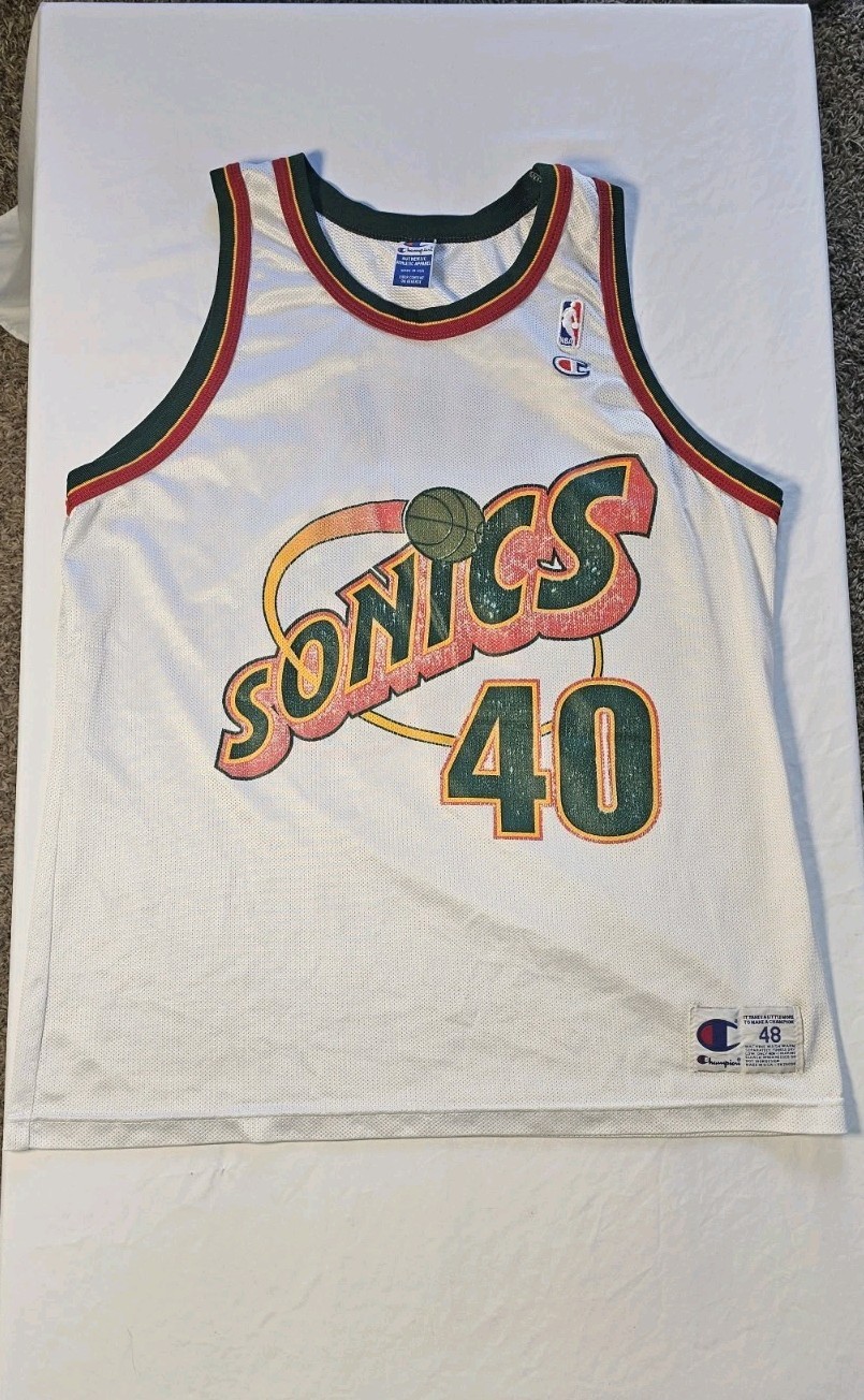 Vintage Seattle Supersonics #40 Shawn Kemp USA Champion Basketball Jersey 90s