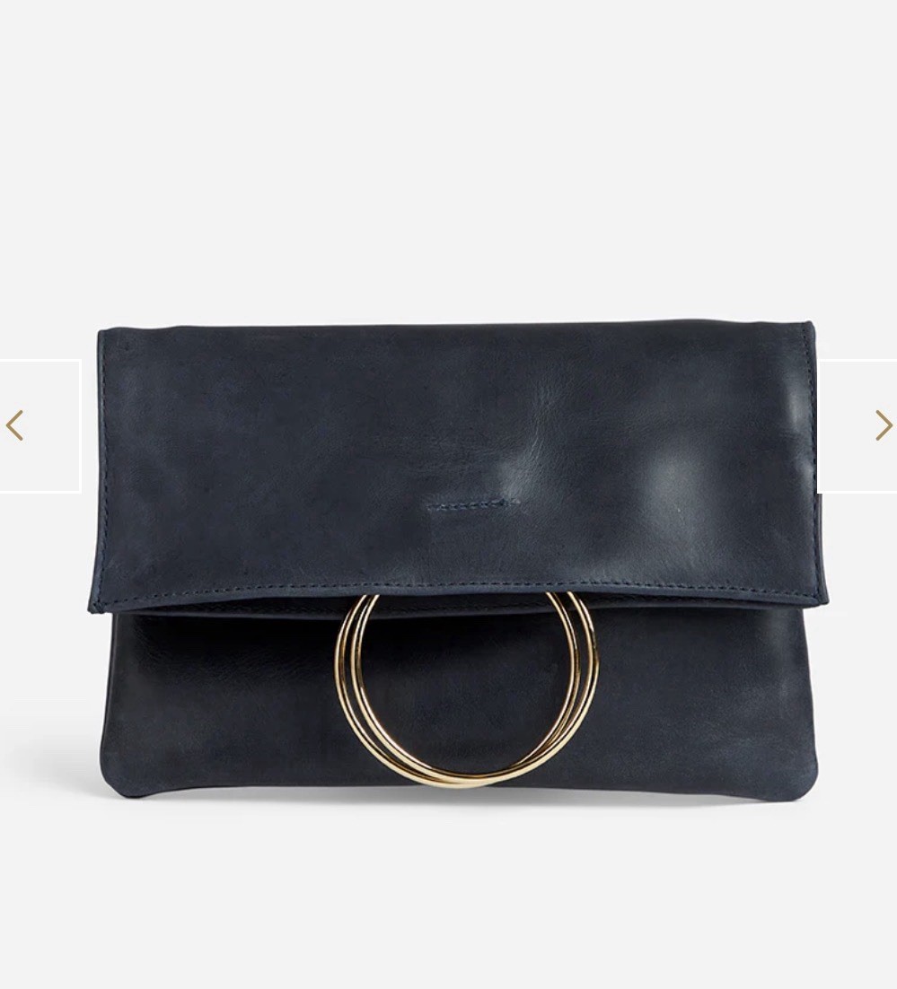 NWT Parker Clay Nyala Foldover Leather Clutch Black With Dust Bag