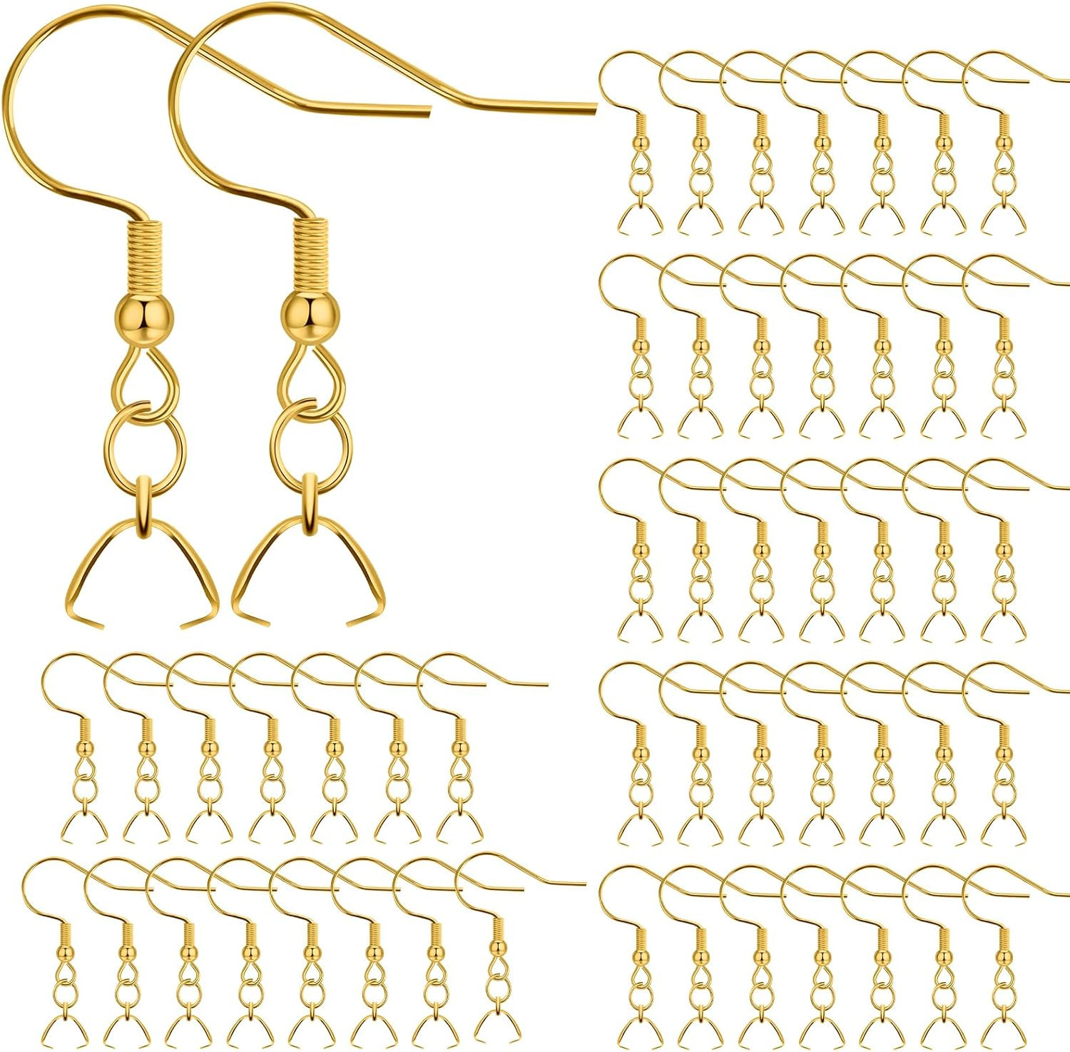 Earring Hooks 50 PCS/25 Pairs, Stainless Steel Golden Ear Wires Fish Hooks, Hypo