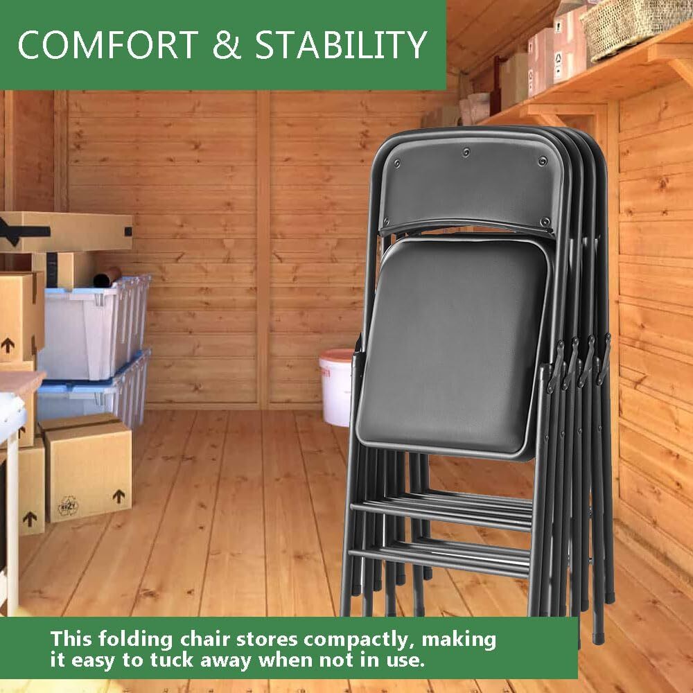 Vinyl Black Steel Frame Padded Folding Chair(4 PACK)