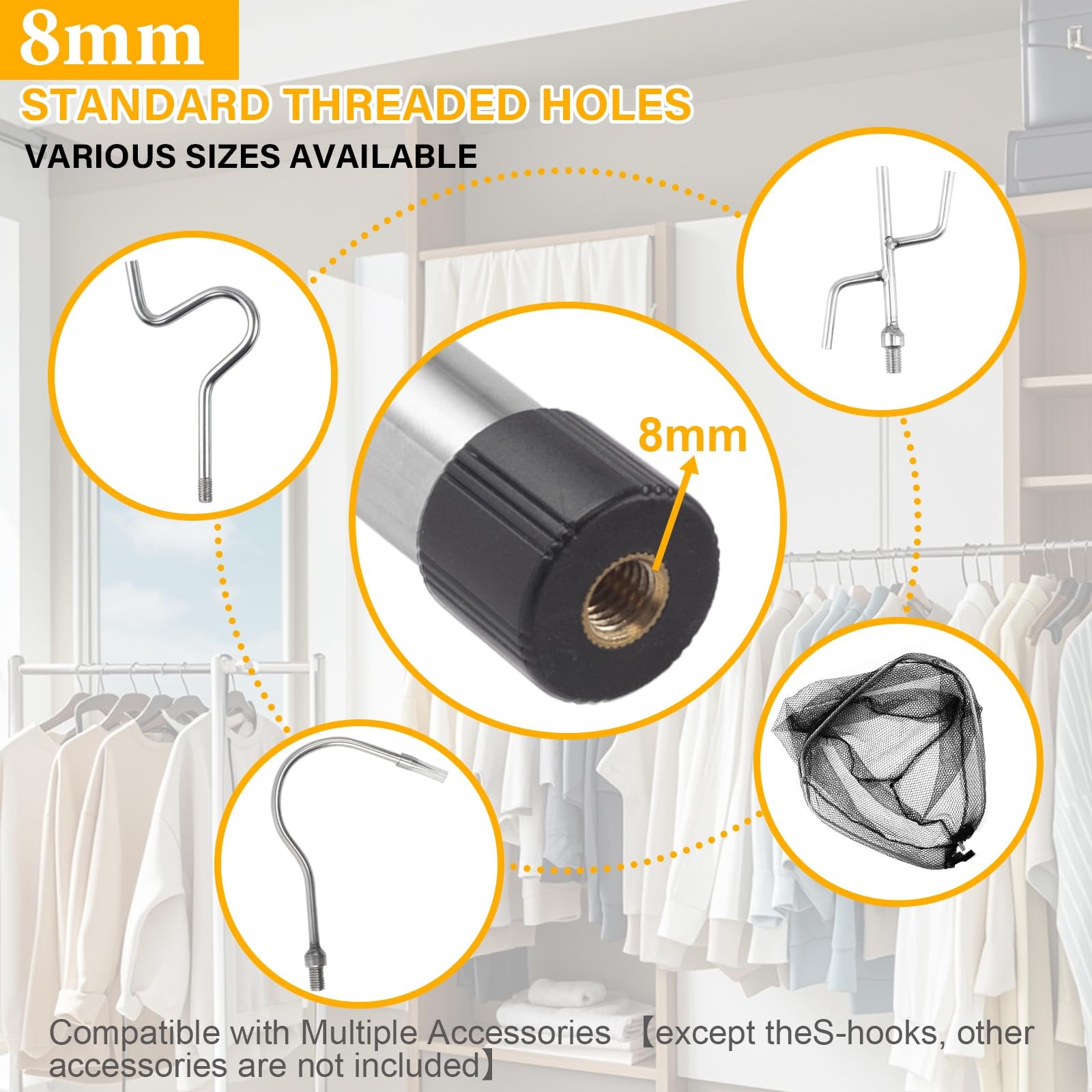 Clothes Hooks, 49"-91" Extendable Coat Hook Durable and Sturdy Telescopic Pol...