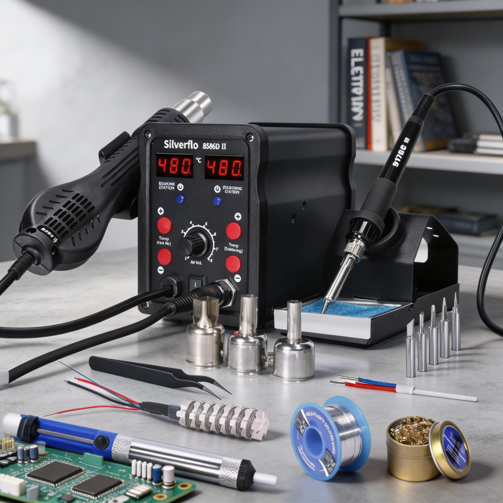 Soldering iron Kit Station Hot Air Gun Heat Desoldering Rework station Welding