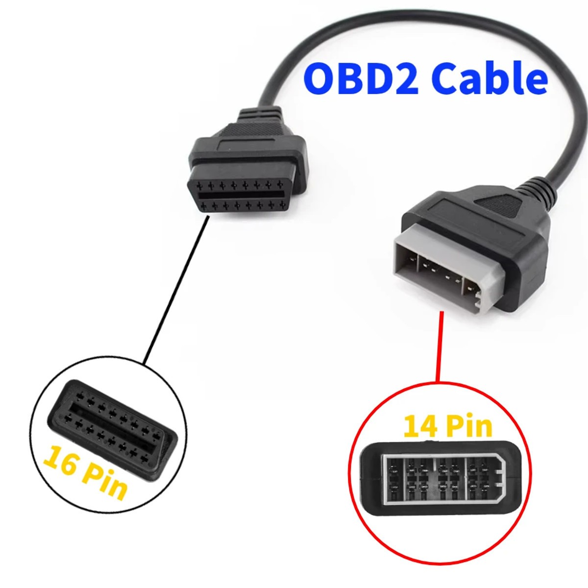 For Nisan 14 Pin Male to 16 Pin Female OBD2 OBDII Diagnostic Tool Adapter Ext