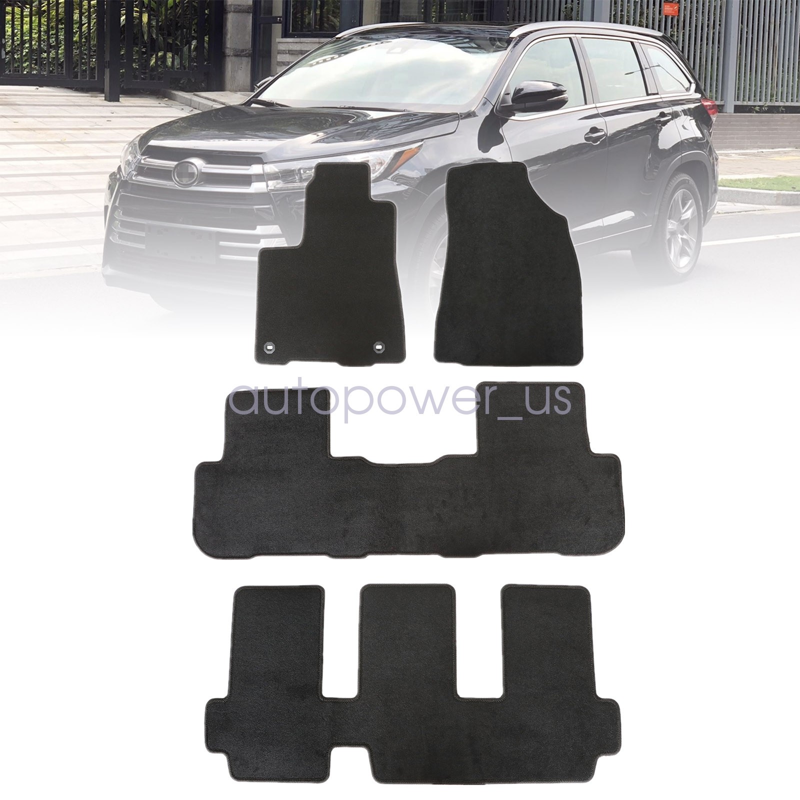 For 2014-2019 Toyota Highlander 7Passengers Front Rear Floor Mats Carpet Velour