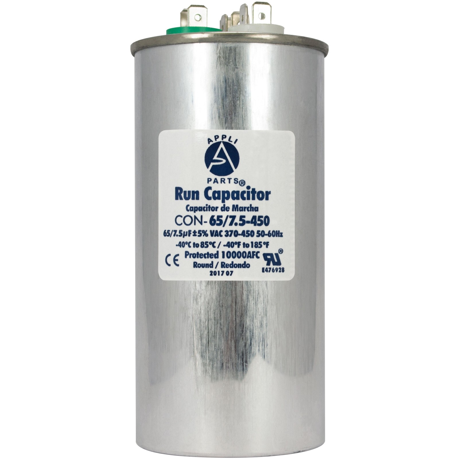 Appli Parts Dual Run Capacitor for ac 65+7.5 Mfd uF (microfarads) 370VAC or 450V
