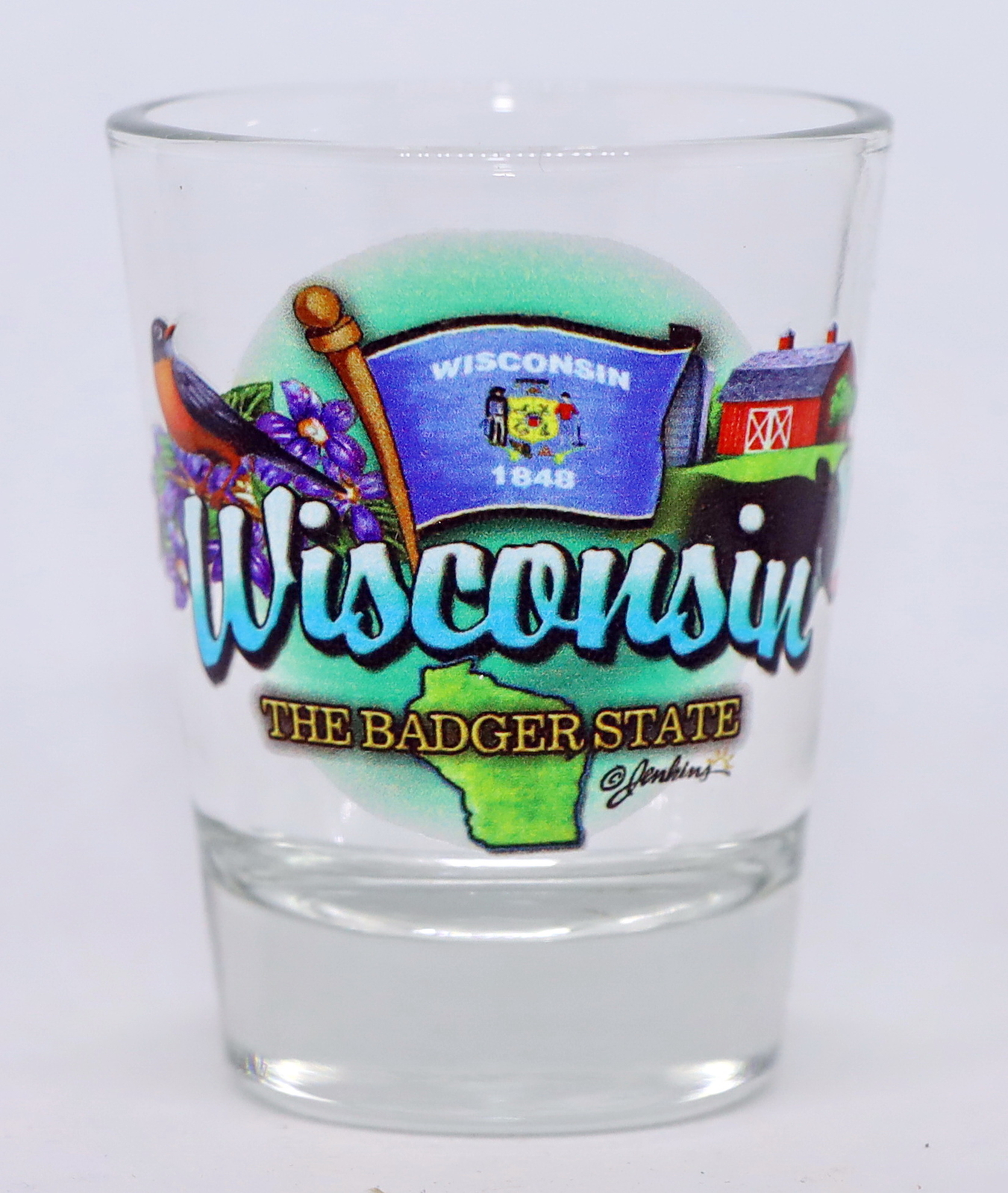 WISCONSIN BADGER STATE ELEMENTS SHOT GLASS SHOTGLASS