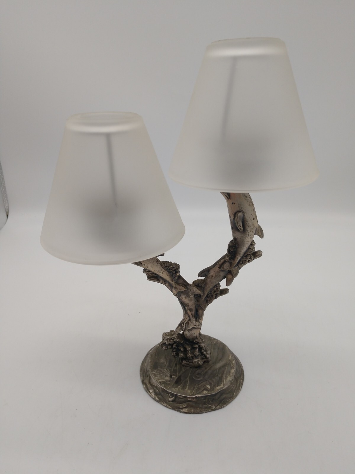 Dolphin Tealight Metal Double Lights Shades 10 inches tall 6 figurines waves