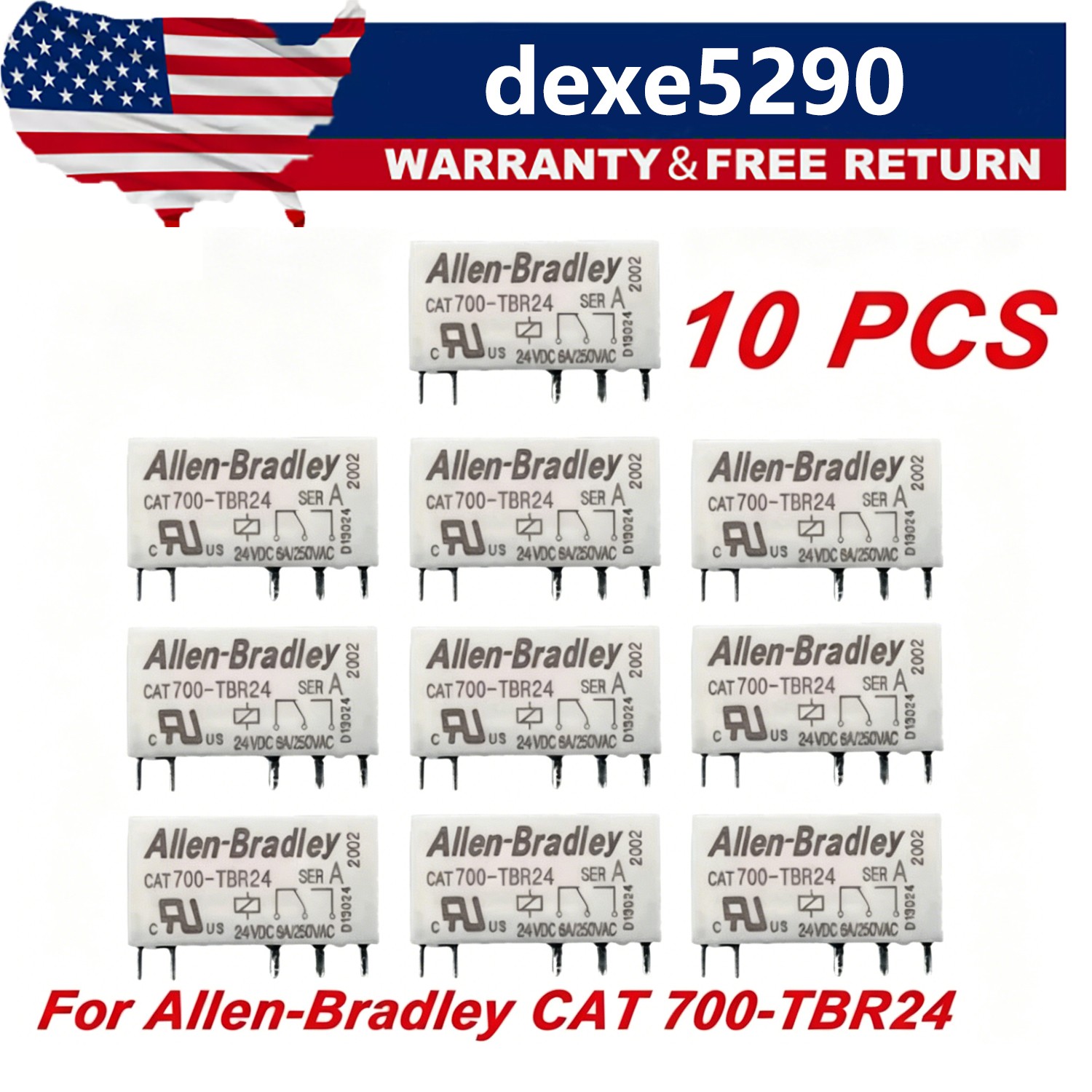 10Pcs 6A 250VAC 24VDC 5-Pins Replace For Allen-Bradley CAT 700-TBR24 Power Relay